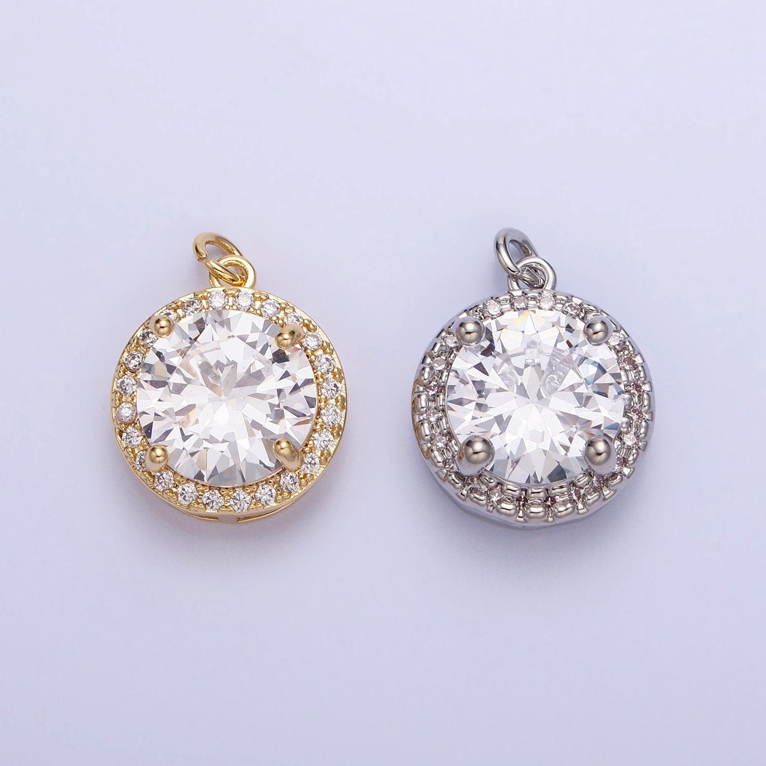 Mini Gold, Silver Circle Rounded Micro Paved Solitaire CZ Add-On Charm for Necklace Bracelet Earring Component | AC391 AC392