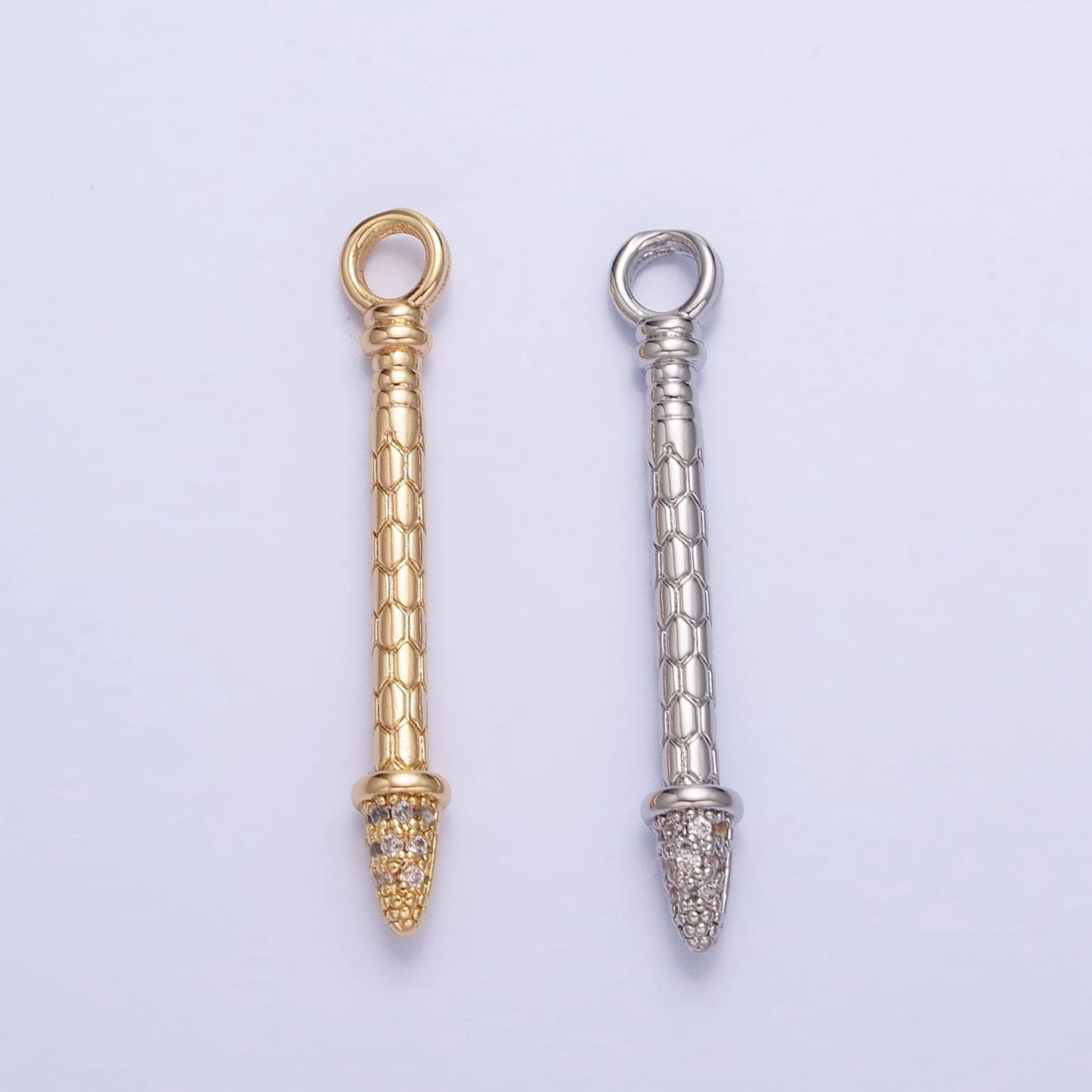 Gold, Silver Spear Charm Textured Micro Paved CZ Arrow Add-On Charm | AC681 AC682
