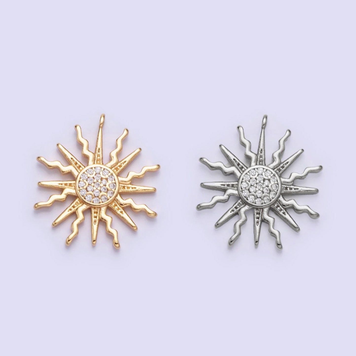 Dainty Gold Sun Burst Charm cz Round SunBurst Medallion Pendant, 18.2x16.3mm, Micro Pave Gold Sun Celestial Jewelry AC685
