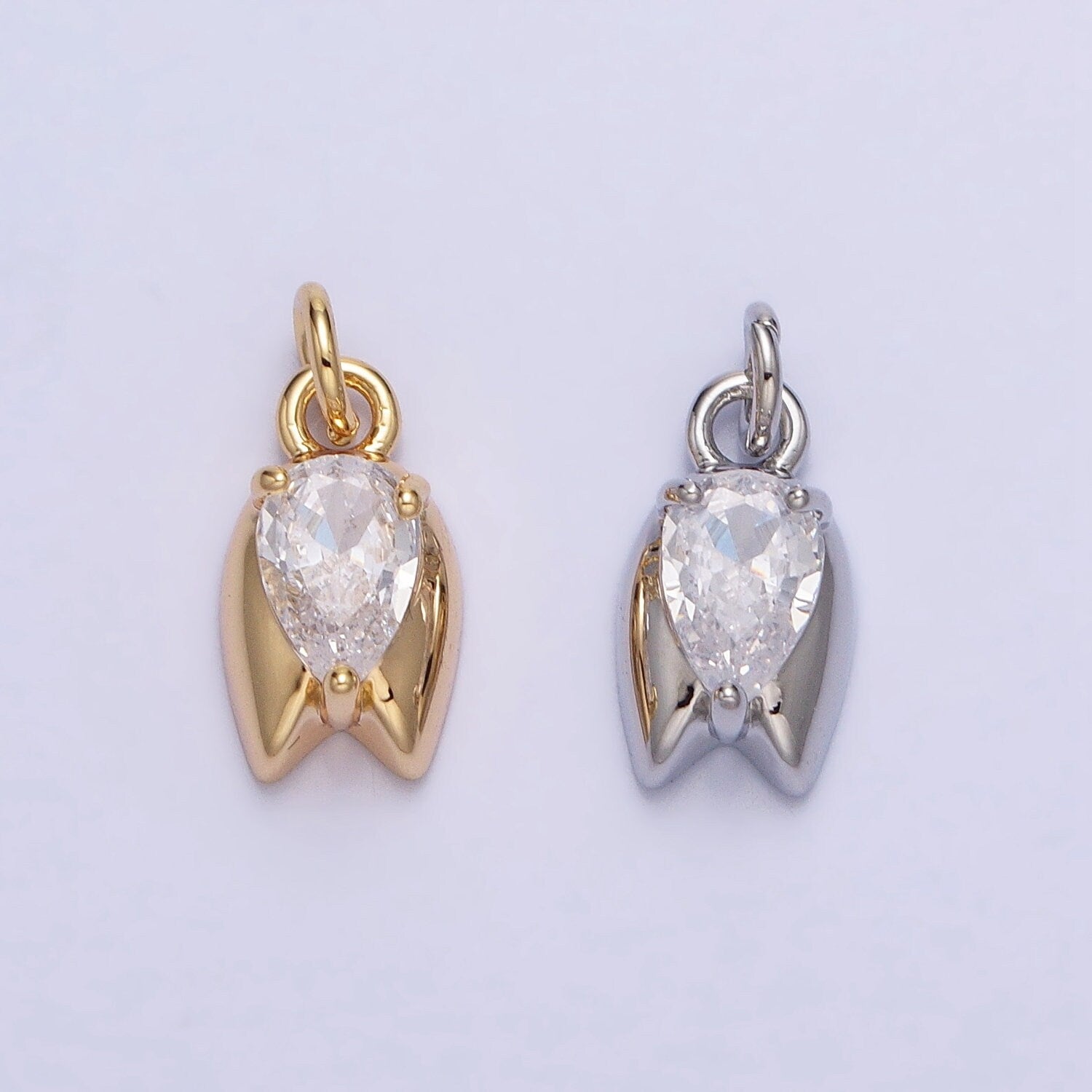 Mini Upside Down Tulip Flower Tear Drop CZ Floral Add- On Charm | AC691 AC692