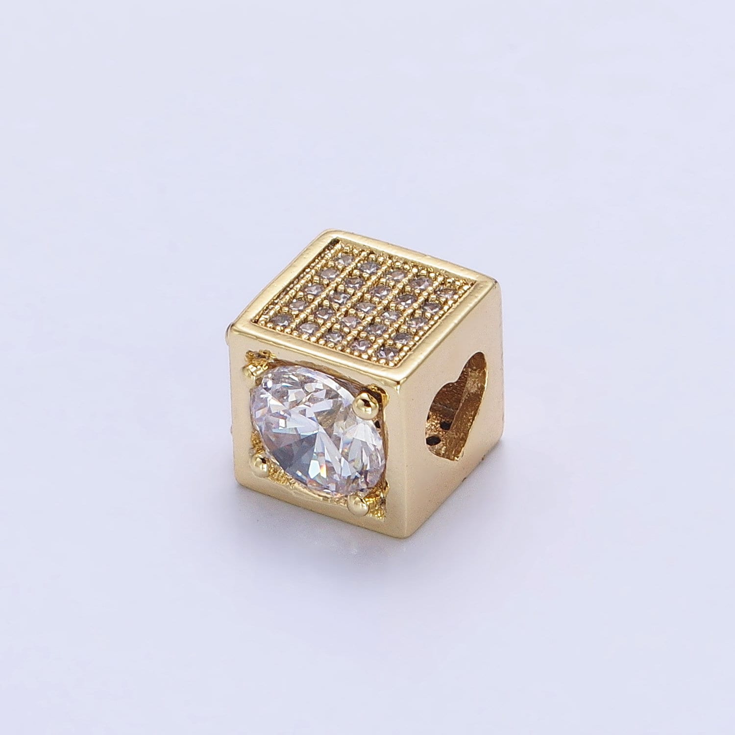 14k Gold Filled CZ Micro Pave Beads, Cubic Zirconia Beads Heart Connecter Beads 10mm Square Cube Beads for Jewelry Making B-814