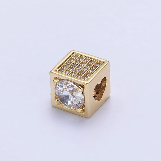 14k Gold Filled CZ Micro Pave Beads, Cubic Zirconia Beads Heart Connecter Beads 10mm Square Cube Beads for Jewelry Making B-814