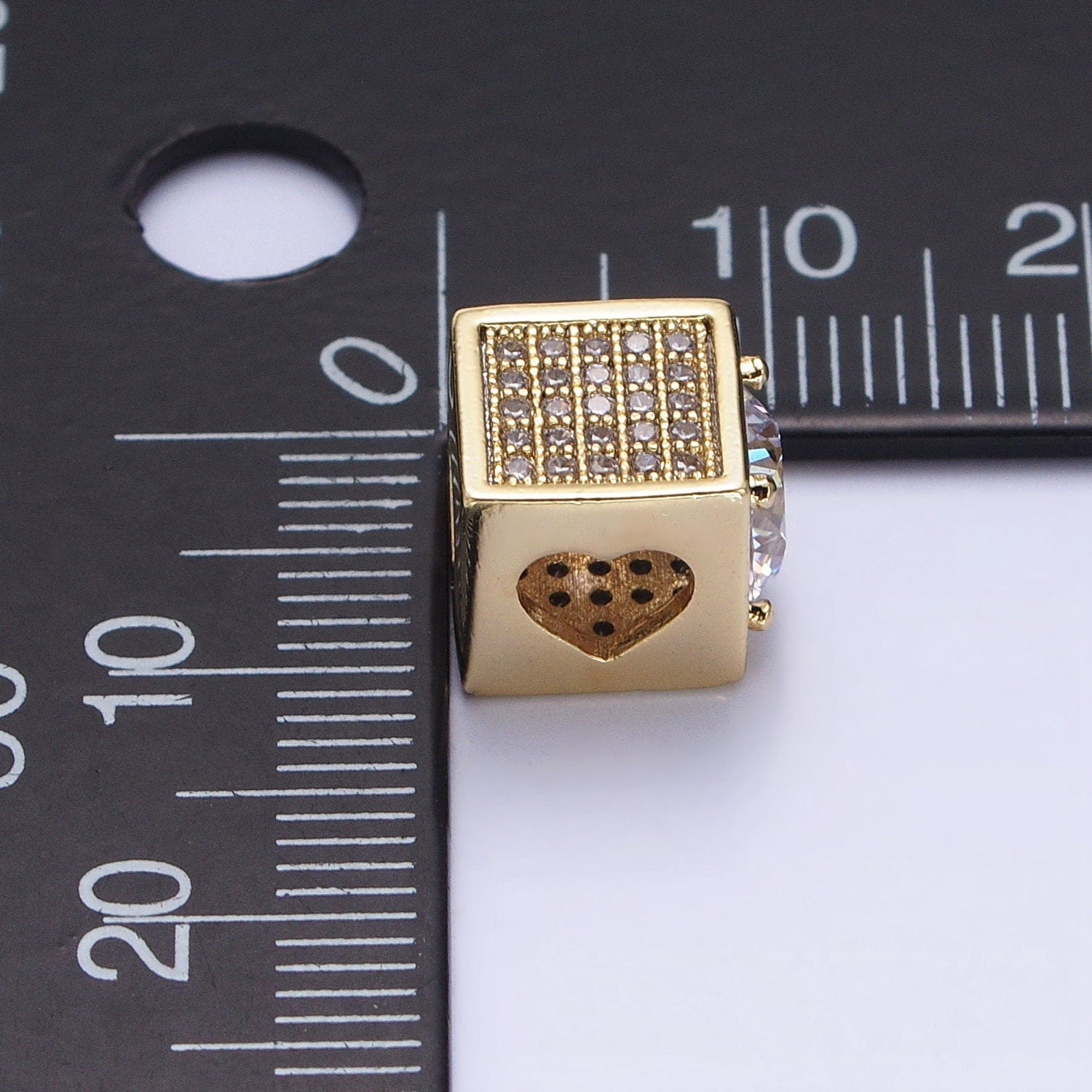 14k Gold Filled CZ Micro Pave Beads, Cubic Zirconia Beads Heart Connecter Beads 10mm Square Cube Beads for Jewelry Making B-814