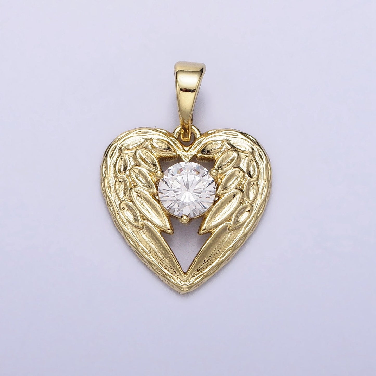 14k Gold Filled Angel wings Charm Memorial Heart wings Pendant with Cubic Zirconia Stone AA296
