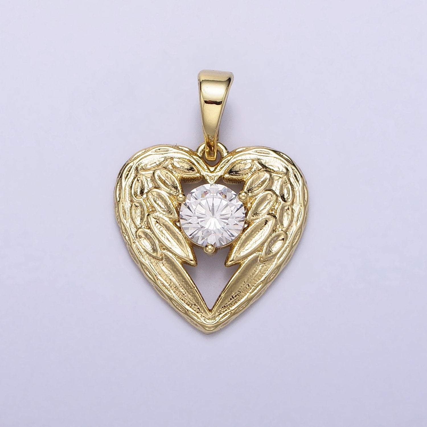 14k Gold Filled Angel wings Charm Memorial Heart wings Pendant with Cubic Zirconia Stone AA296