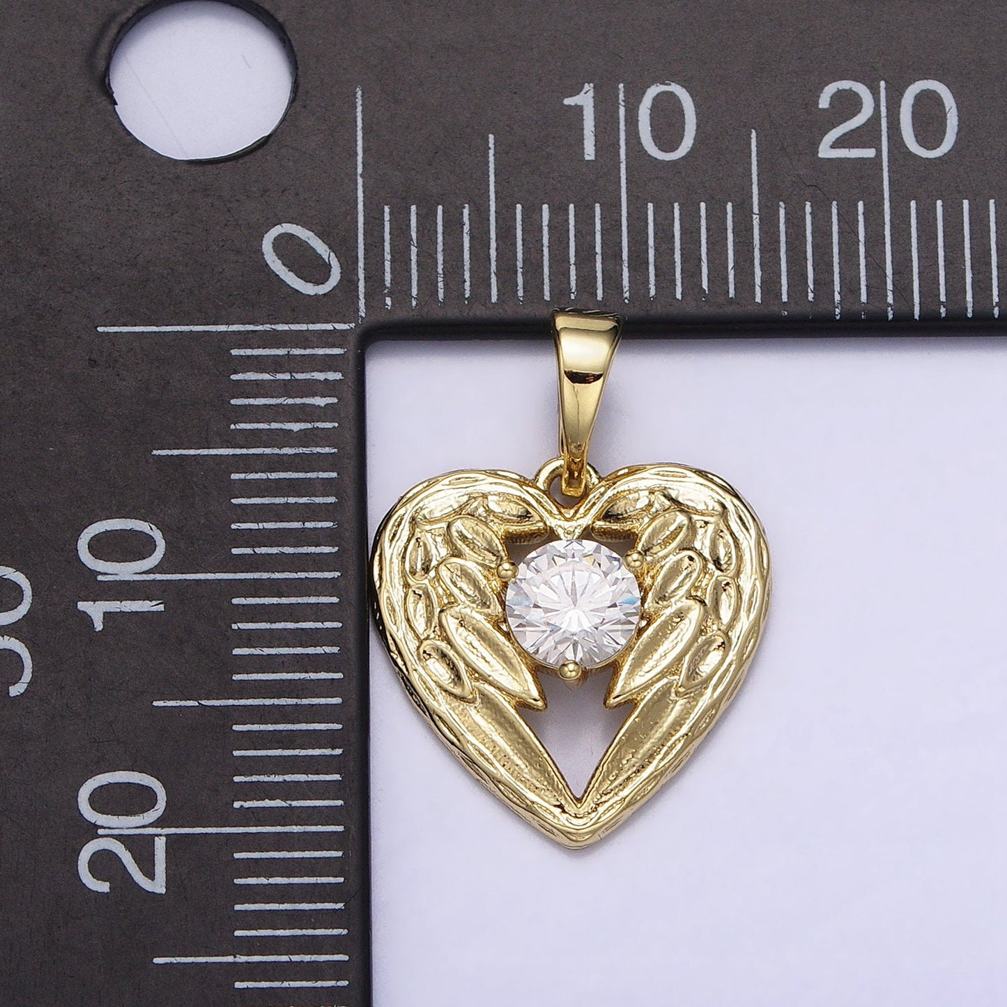 14k Gold Filled Angel wings Charm Memorial Heart wings Pendant with Cubic Zirconia Stone AA296