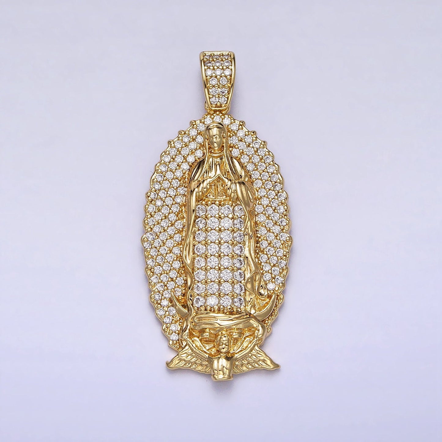 Gold Filled Iced Lady of Guadalupe Pendant CZ Women Iced Pendant for Statement Religious Jewelry Making Supply Hip Hop Jewelry AA300