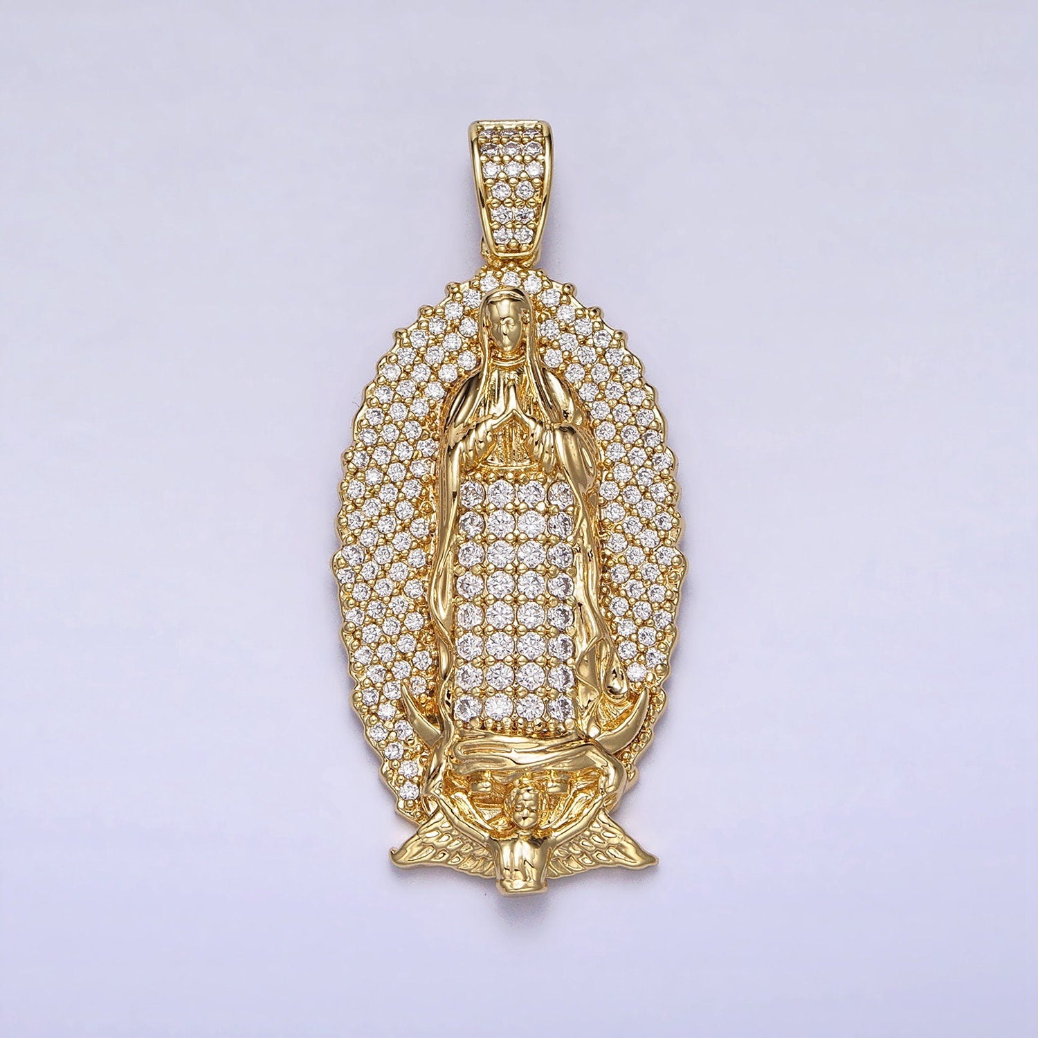 Gold Filled Iced Lady of Guadalupe Pendant CZ Women Iced Pendant for Statement Religious Jewelry Making Supply Hip Hop Jewelry AA300