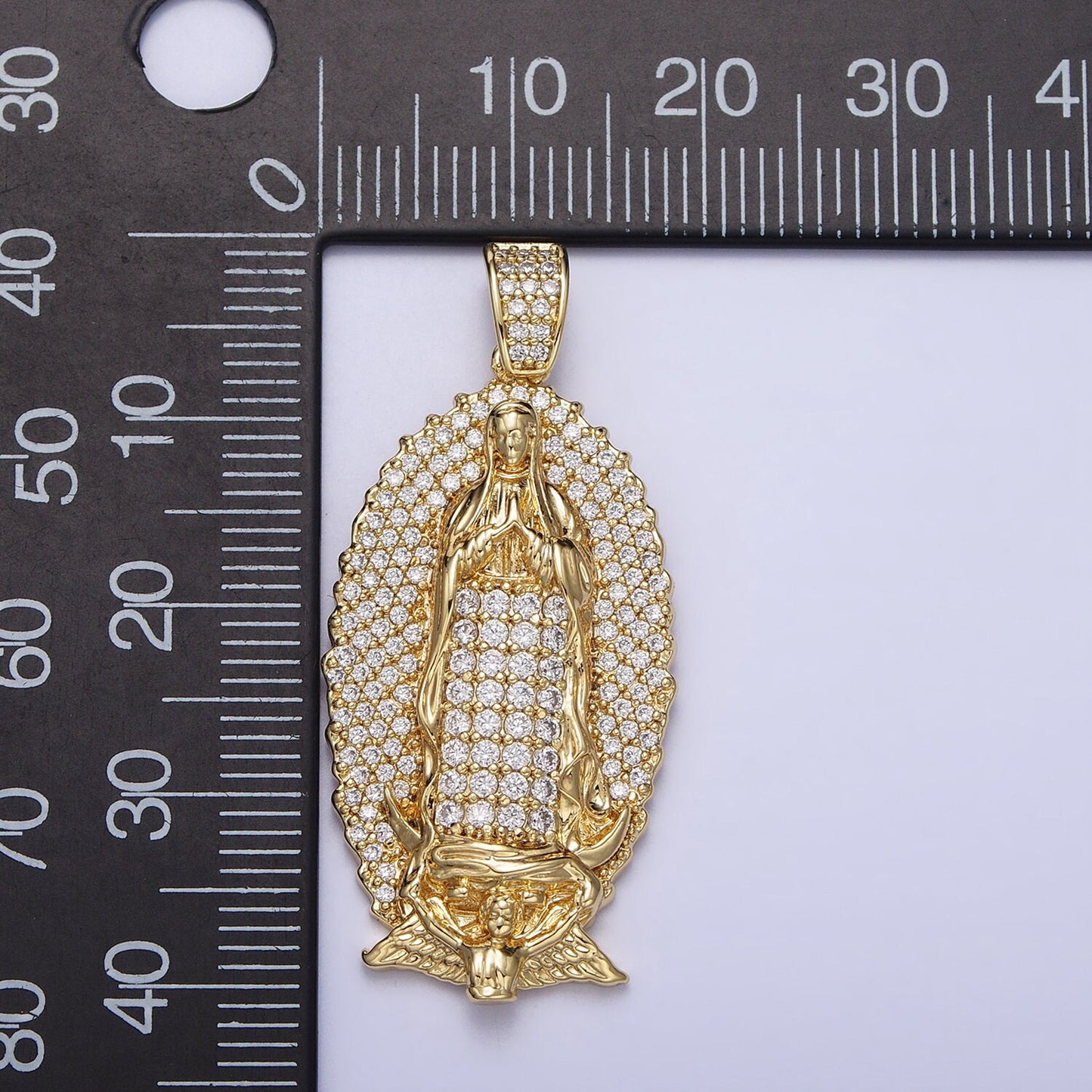 Gold Filled Iced Lady of Guadalupe Pendant CZ Women Iced Pendant for Statement Religious Jewelry Making Supply Hip Hop Jewelry AA300