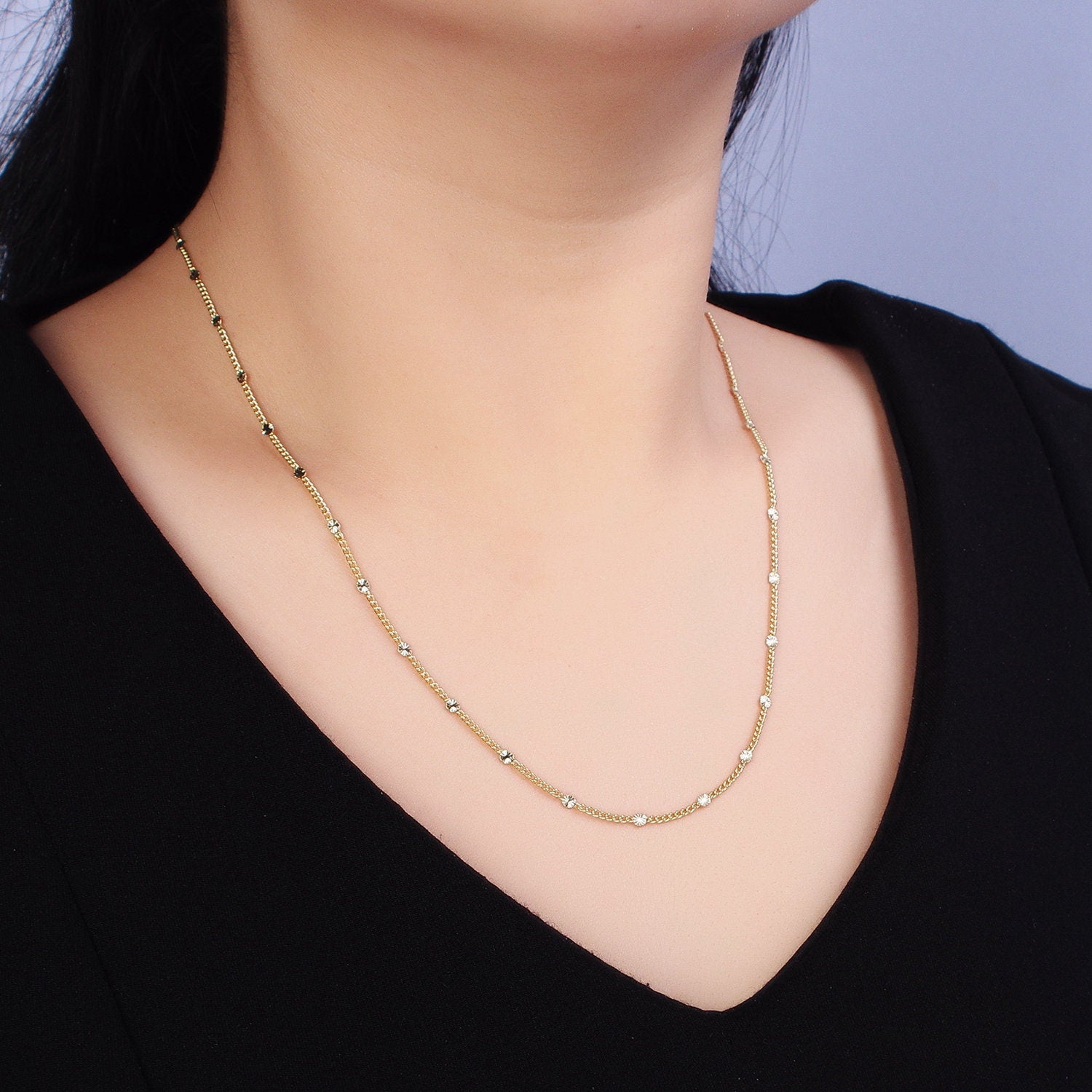 16k Gold Filled Sunburst Satellite Chain Gold Filled Necklace Chain Simple Everyday Layering Necklace WA-1735