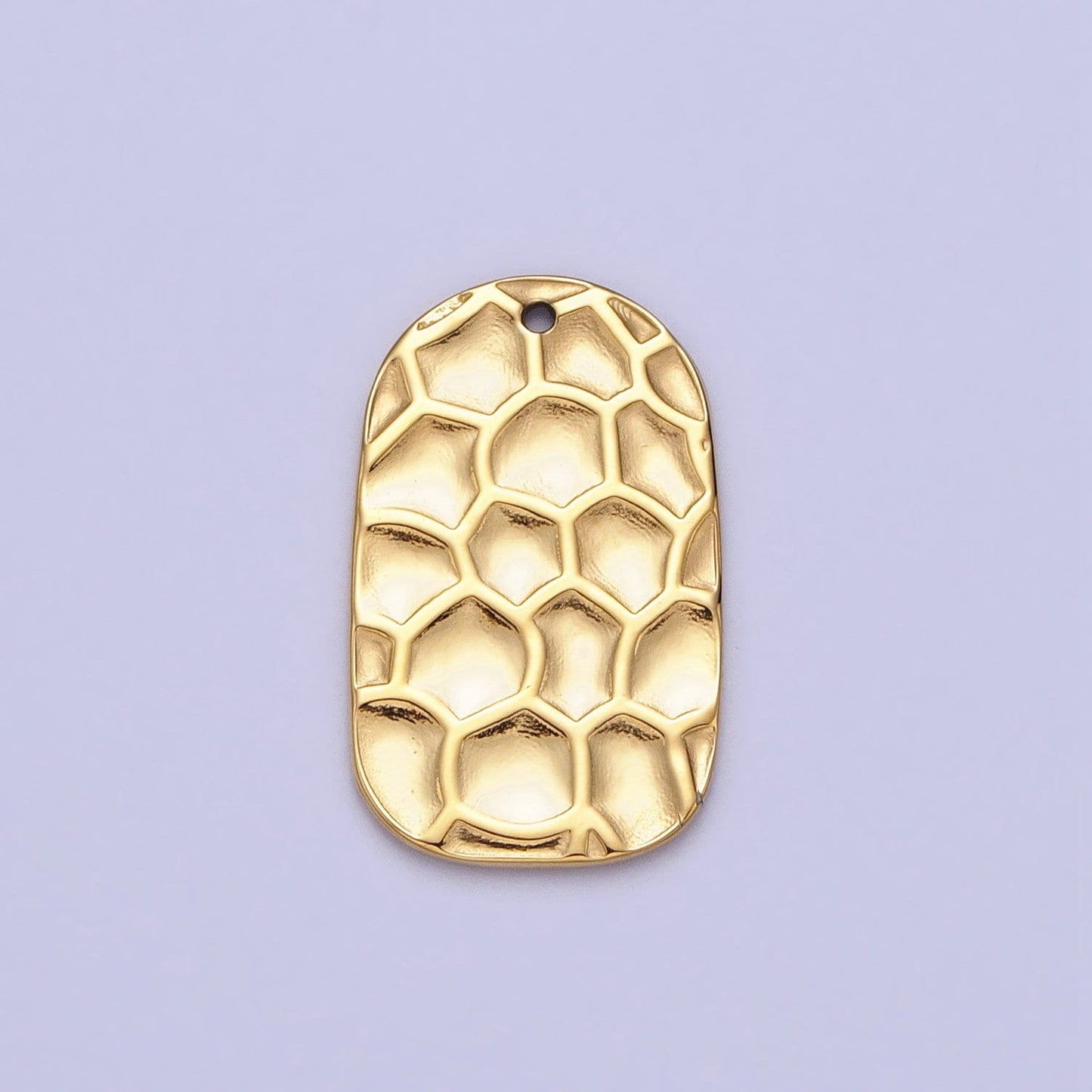 Dainty Stainless Steel Honey Comb Hammered Rectangular Tag Charm in Gold & Silver Lead Nickel Free Tarnish Free | P-891