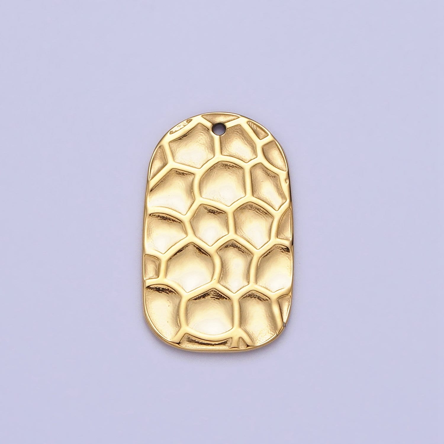 Dainty Stainless Steel Honey Comb Hammered Rectangular Tag Charm in Gold & Silver Lead Nickel Free Tarnish Free | P-891