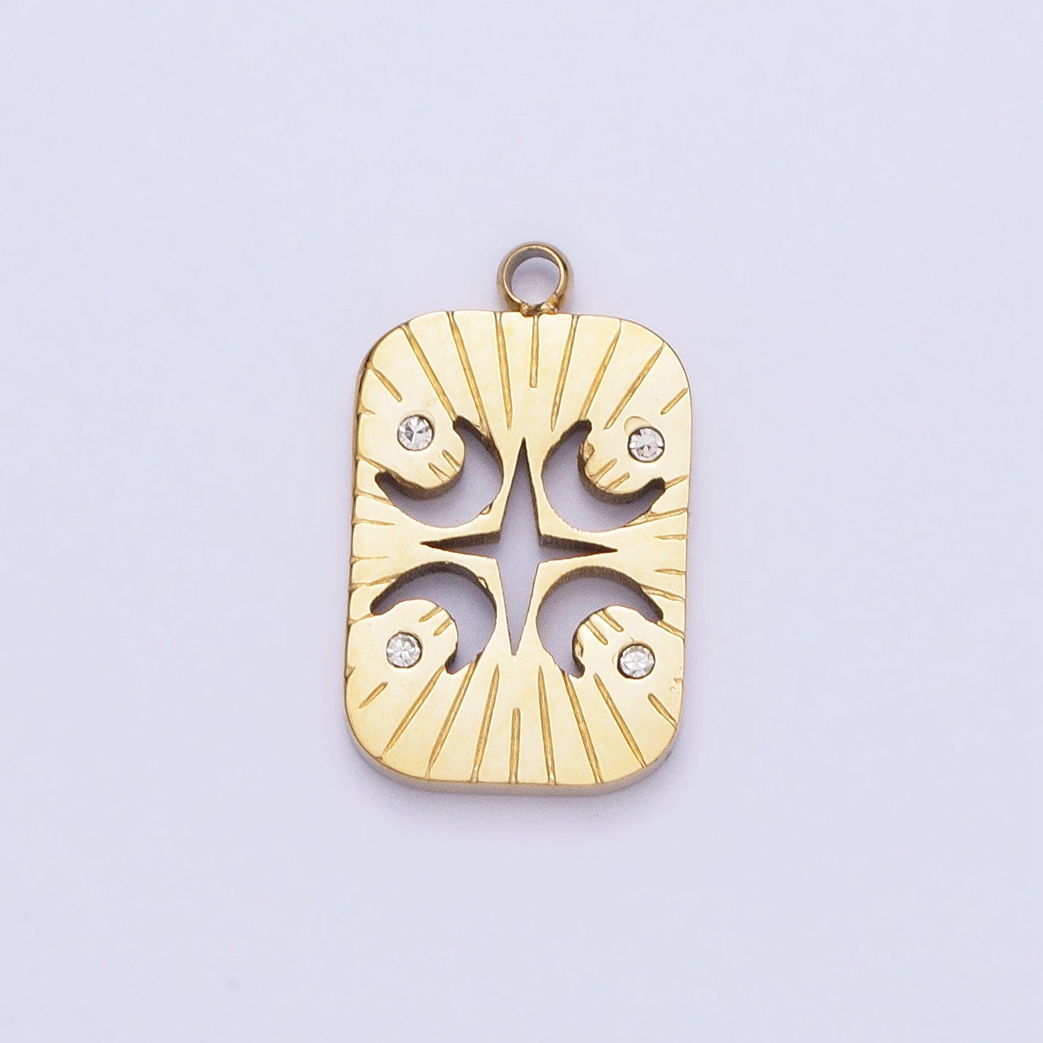 Dainty CZ Stainless Steel Crescent Moon Star Charm in Gold & Silver Tag Celestial Pendant Lead Nickel Free Tarnish Free | P887