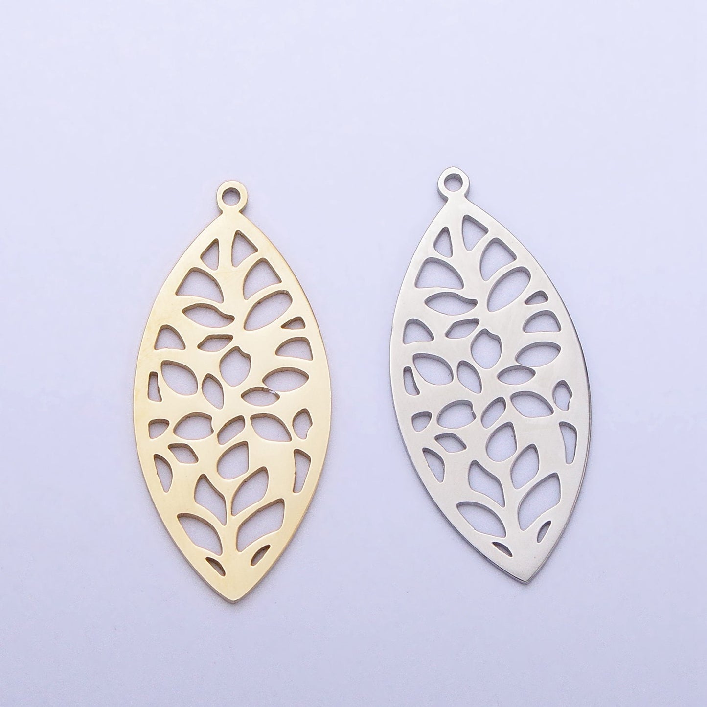 Dainty Stainless Steel Leaf Charm in Gold & Silver Laser Cut Tropical Flower Pendant Lead Nickel Free Tarnish Free | P-899
