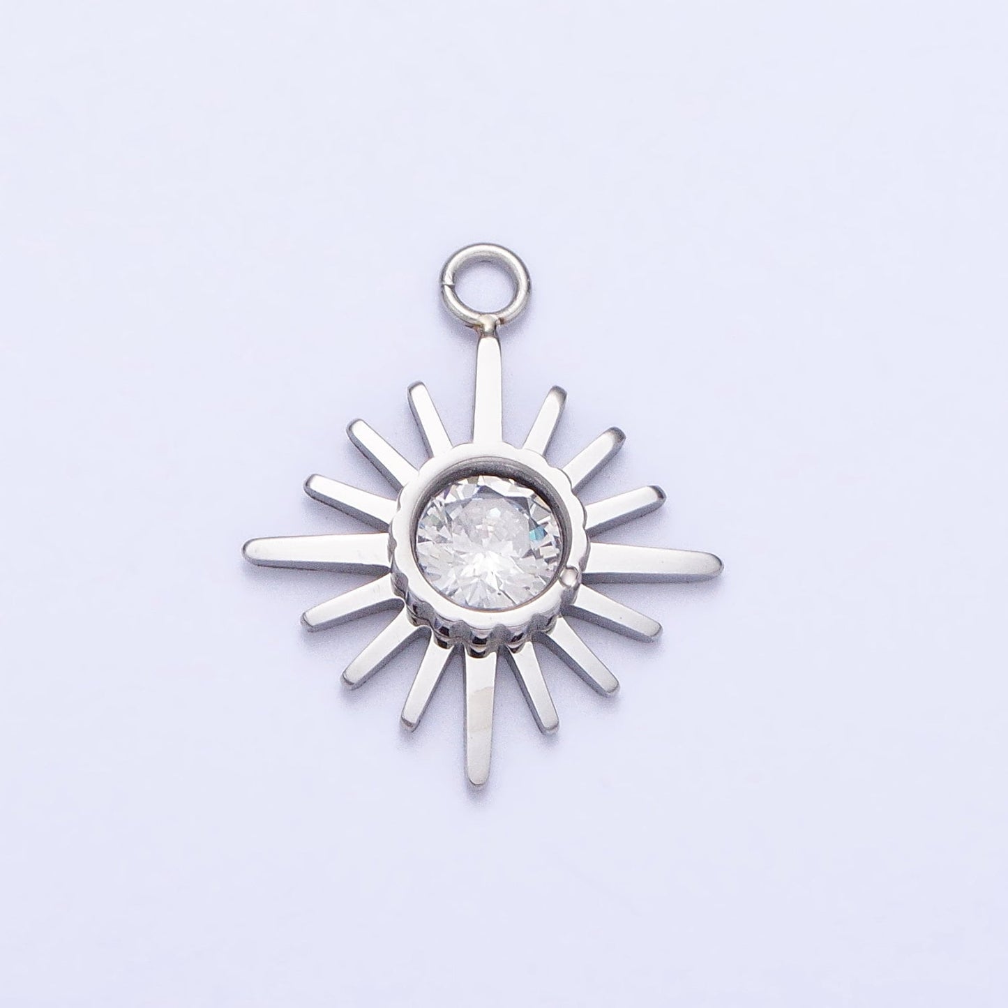 Mini Stainless Steel Sunburst Charm in Gold Silver Sun CZ Circle Pendant for Necklace Earring Lead Nickel Free Tarnish Free P-892