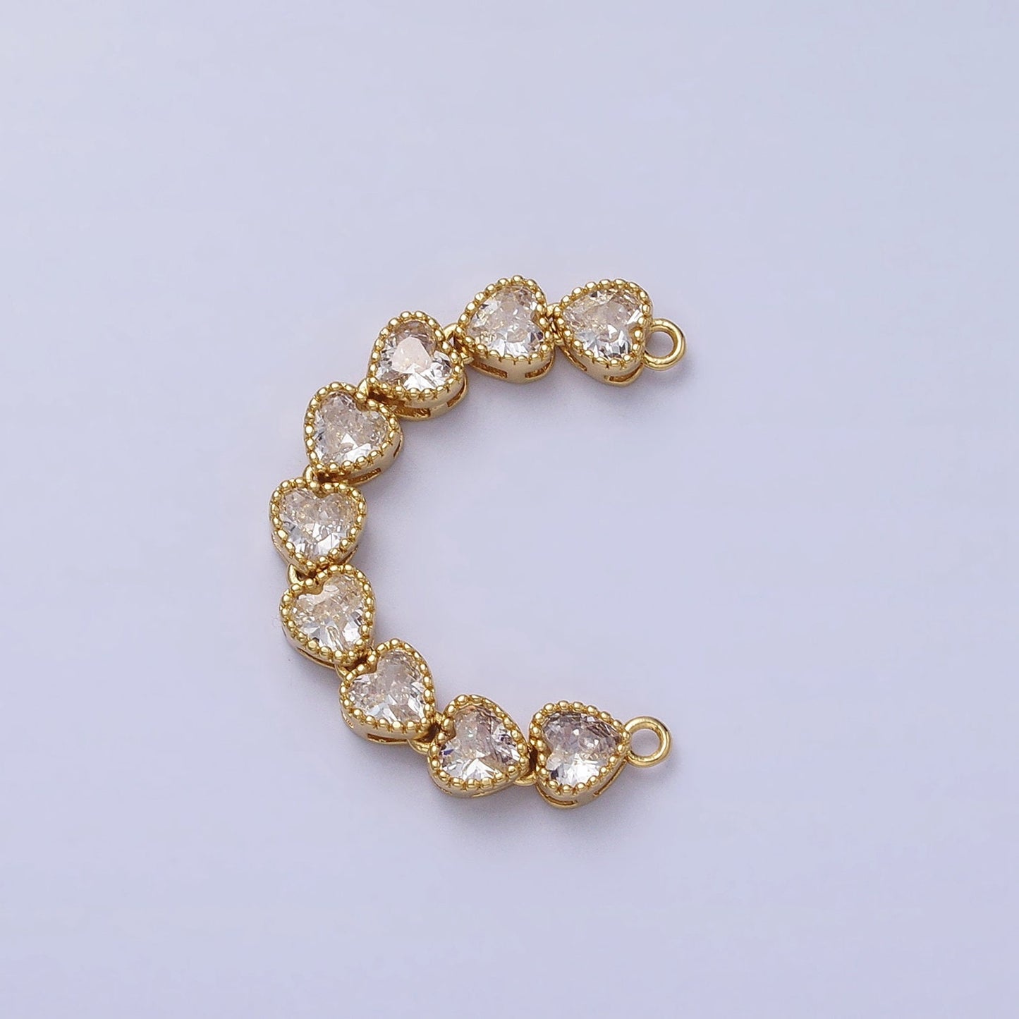Bendable Gold Heart Long Bar Connector, CZ Micro Pave Silver Heart Link Connector Necklace Jewelry Making Y-814