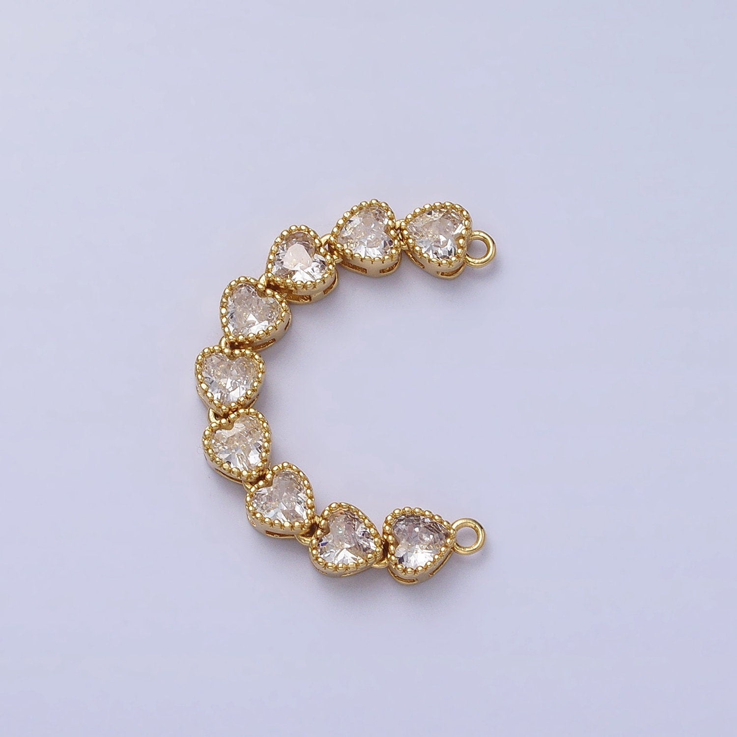 Bendable Gold Heart Long Bar Connector, CZ Micro Pave Silver Heart Link Connector Necklace Jewelry Making Y-814