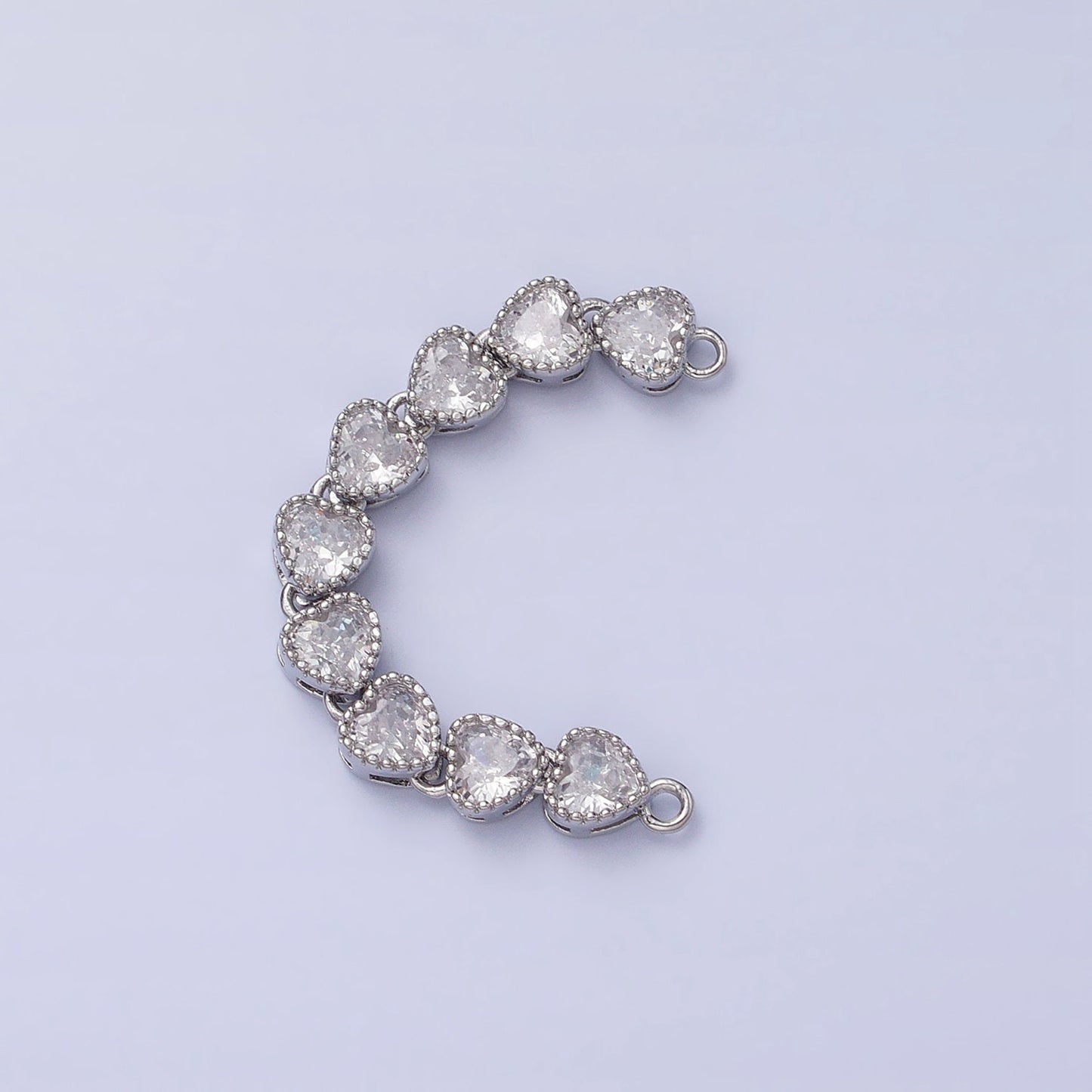 Bendable Gold Heart Long Bar Connector, CZ Micro Pave Silver Heart Link Connector Necklace Jewelry Making Y-814