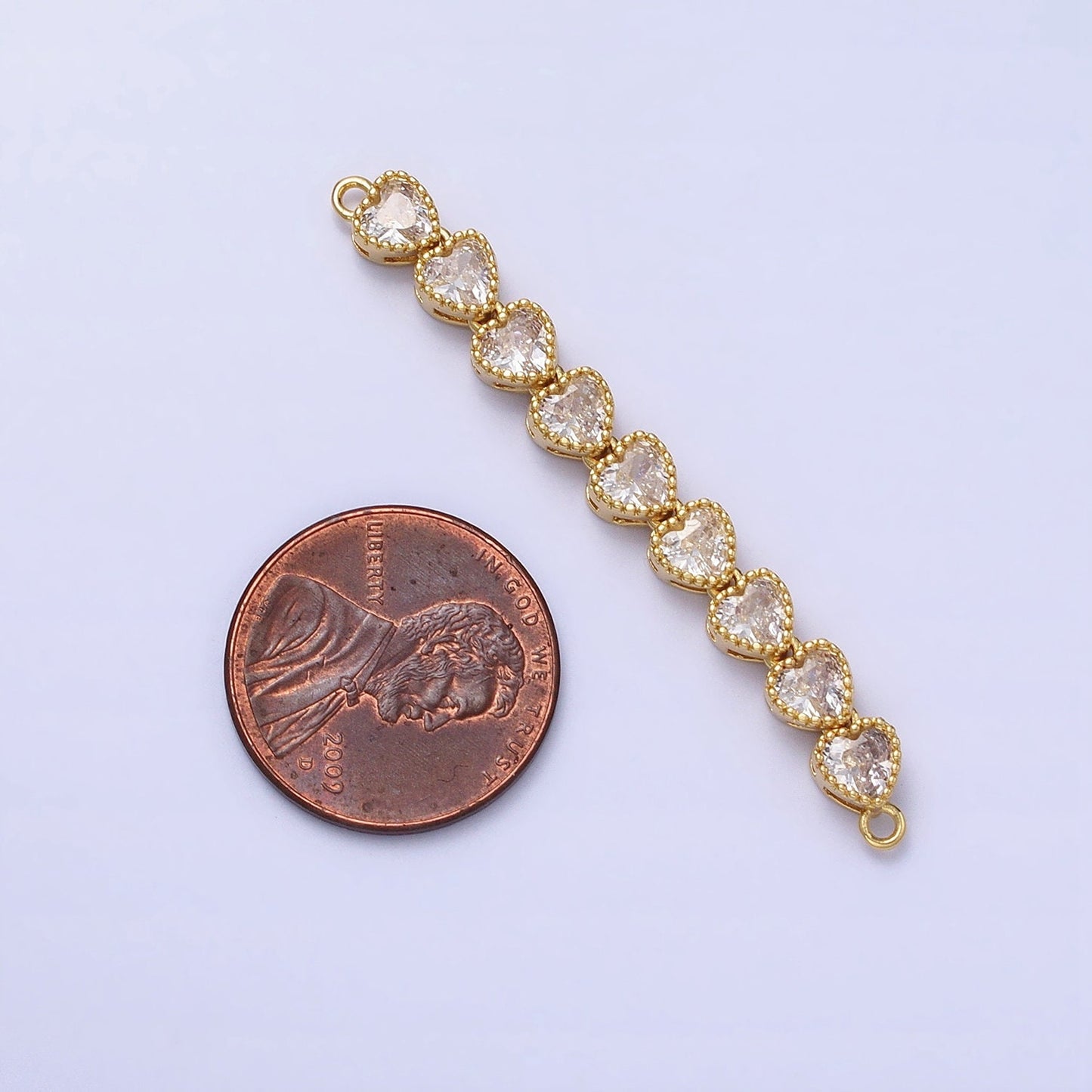 Bendable Gold Heart Long Bar Connector, CZ Micro Pave Silver Heart Link Connector Necklace Jewelry Making Y-814