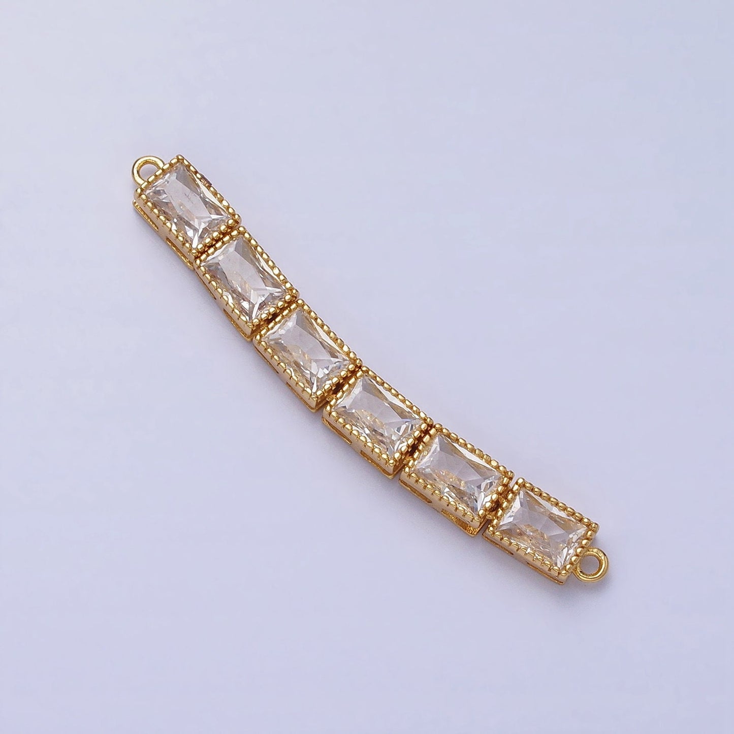 Bendable Gold Six Rectangle Long Bar Connector, CZ Micro Pave Silver Geometric Link Connector Necklace Jewelry Making Y-816