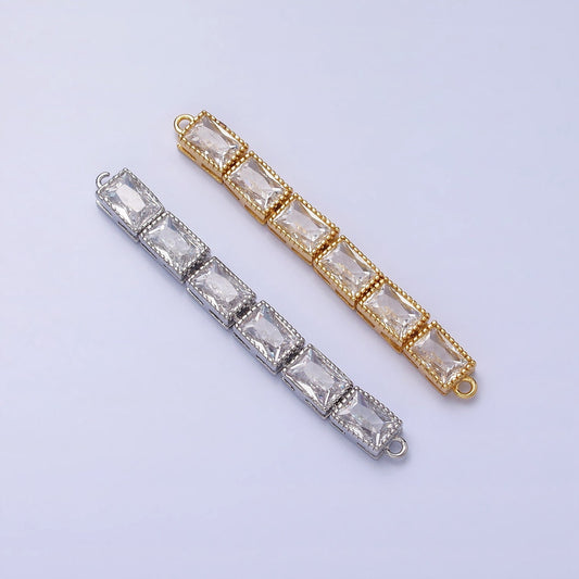 Bendable Gold Six Rectangle Long Bar Connector, CZ Micro Pave Silver Geometric Link Connector Necklace Jewelry Making Y-816