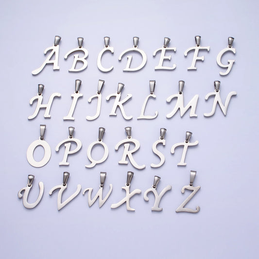 Stainless Steel Custom Script Initial Necklace Charm Alphabet pendant DIY Letter Name Personalized jewelry making Supply A326-A338