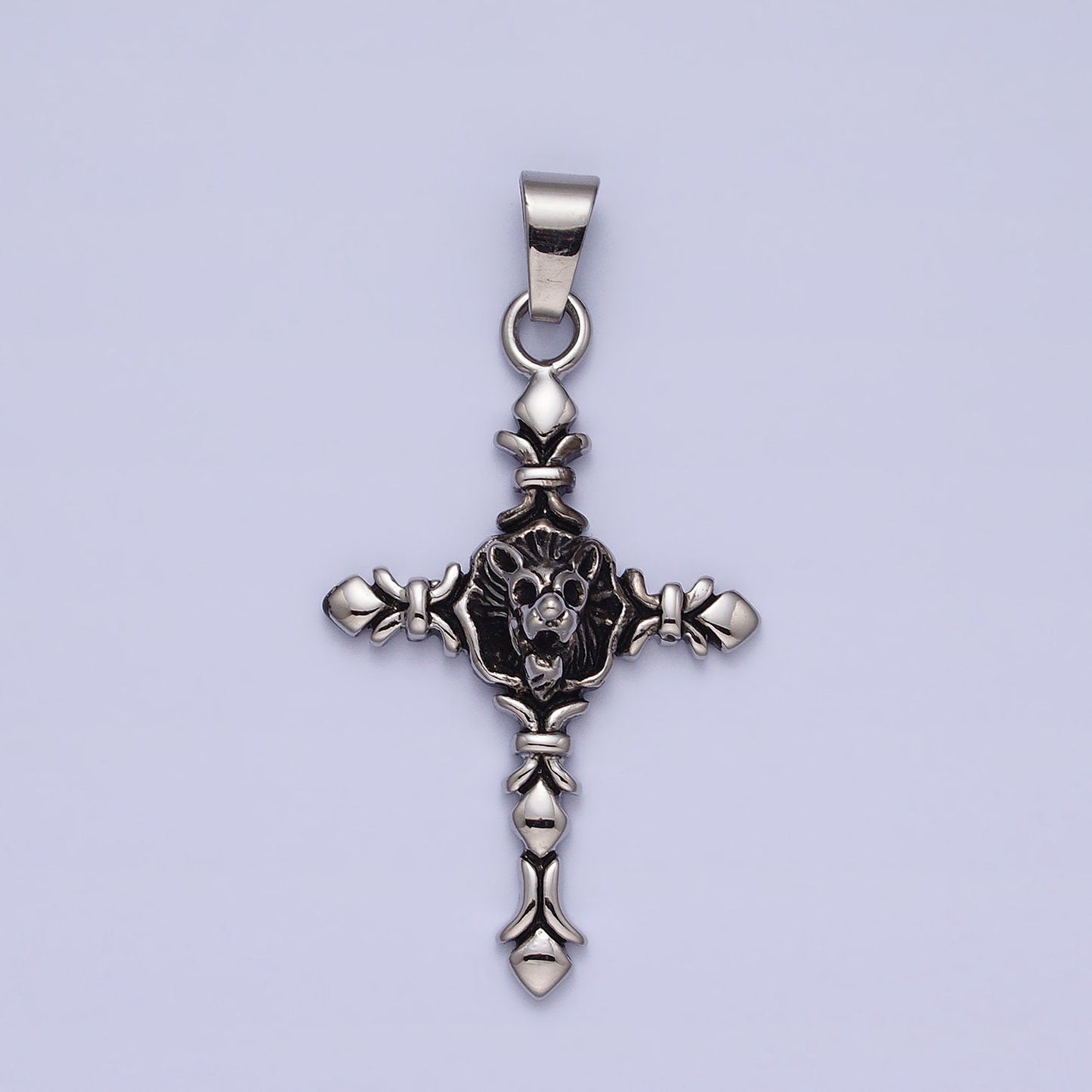 Dark Stainless Steel Lion Cross Necklace Pendant Christian Pendant Statement Jewelry Style Men Necklace J740