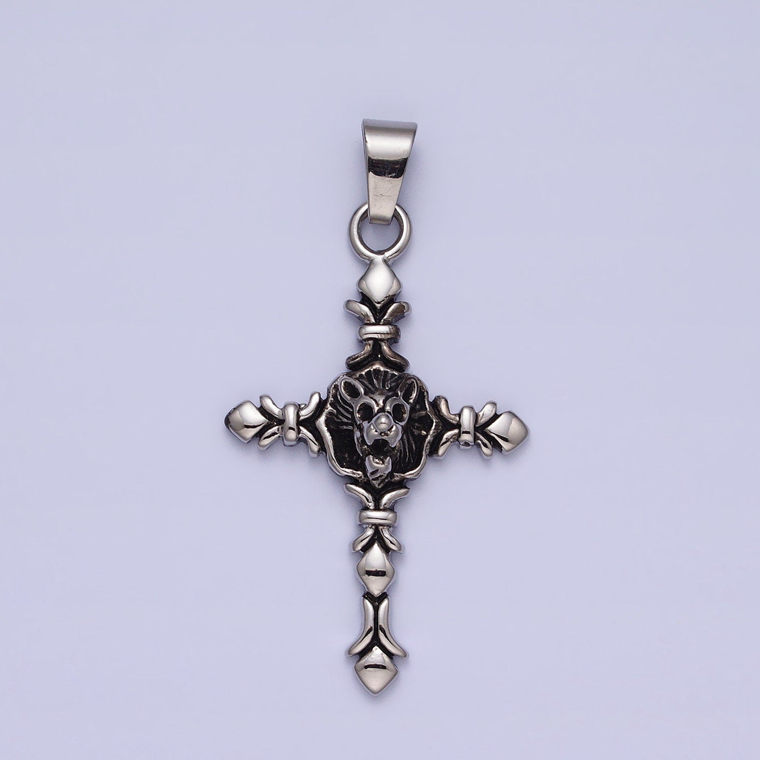 Dark Stainless Steel Lion Cross Necklace Pendant Christian Pendant Statement Jewelry Style Men Necklace J740