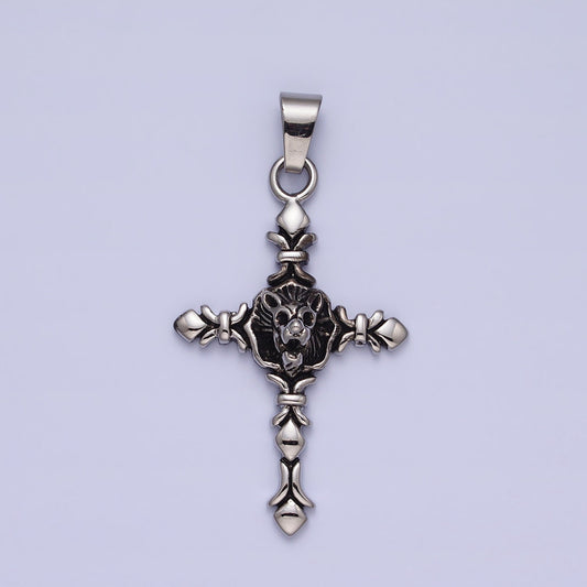 Dark Stainless Steel Lion Cross Necklace Pendant Christian Pendant Statement Jewelry Style Men Necklace J740
