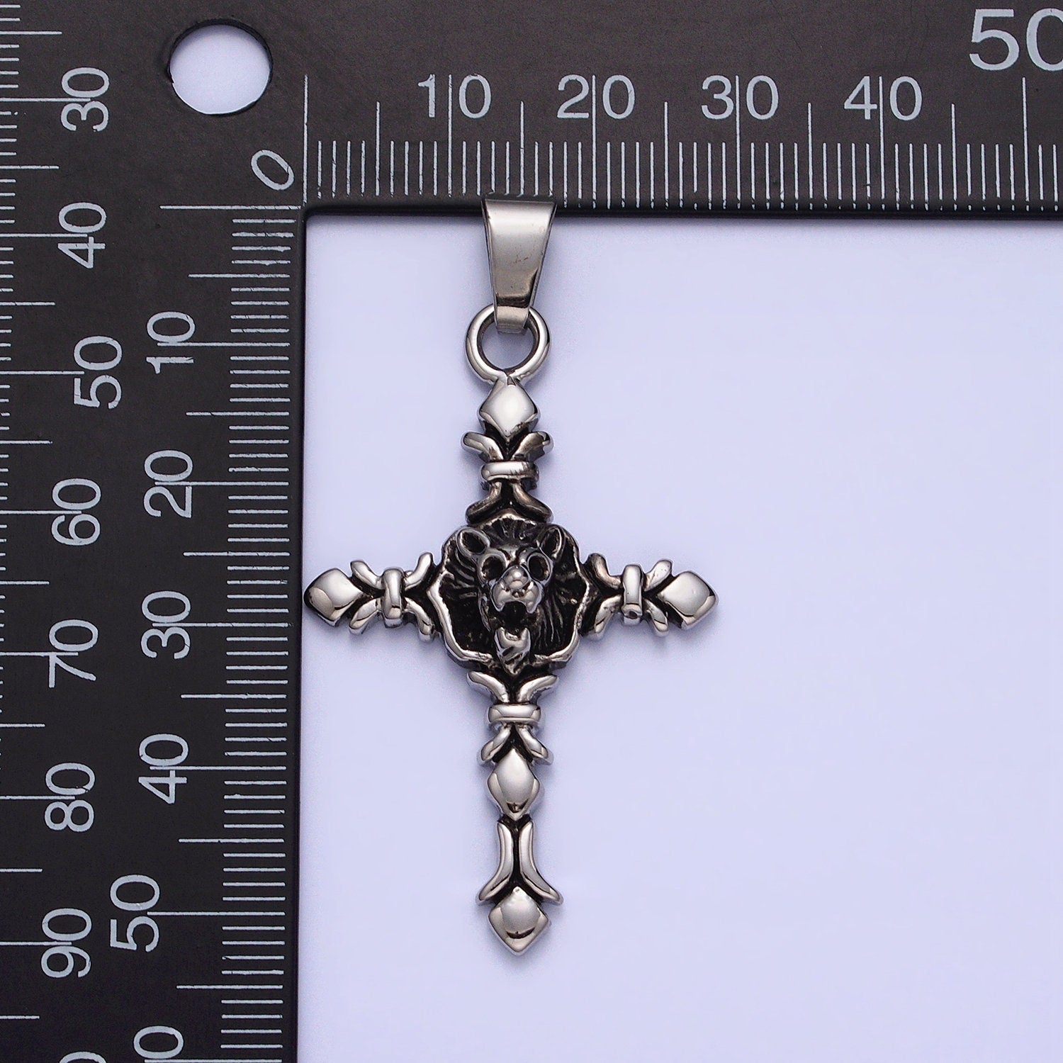 Dark Stainless Steel Lion Cross Necklace Pendant Christian Pendant Statement Jewelry Style Men Necklace J740