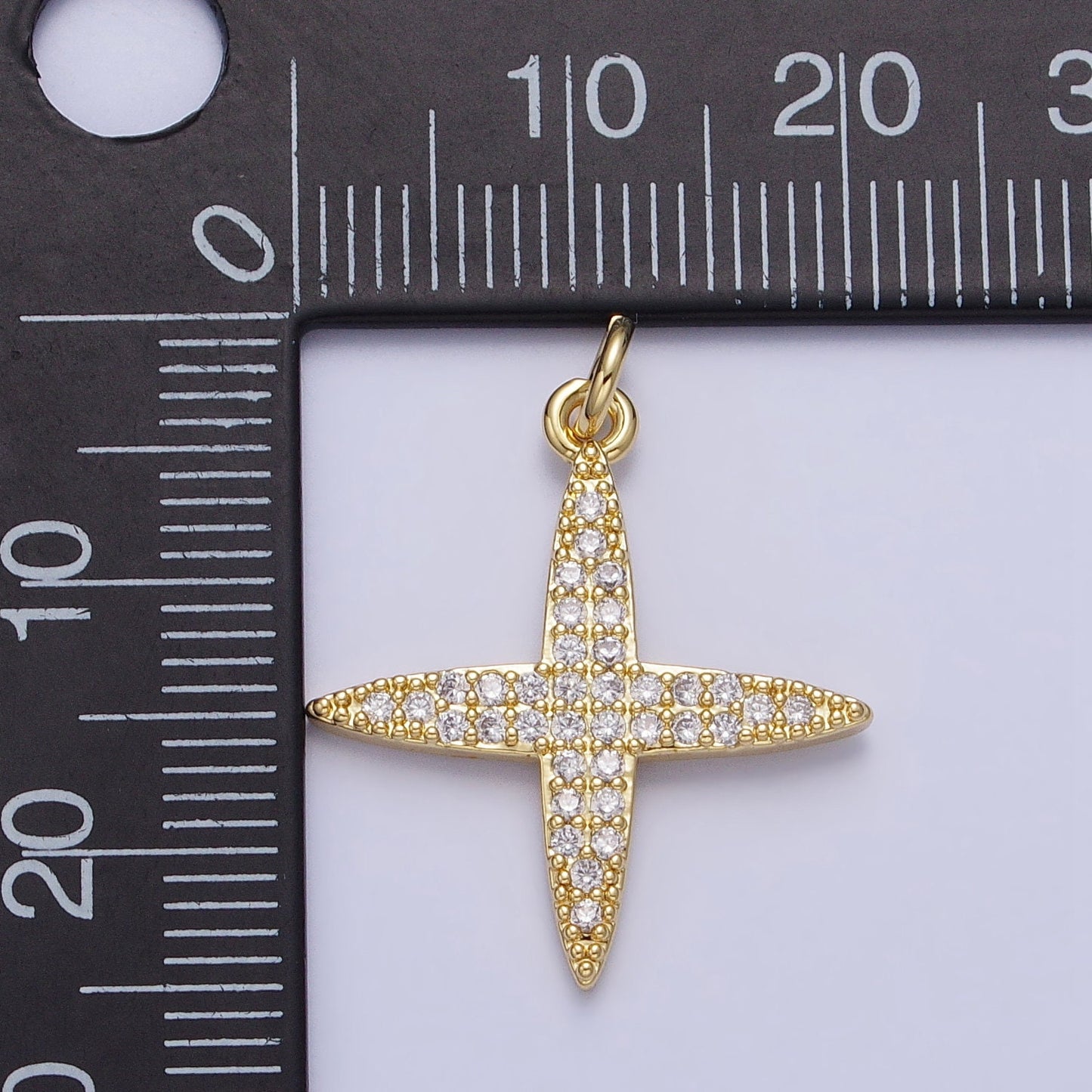 Dainty Gold Celestial Star Clear Micro Paved CZ Charm Cross Pendant for Add on Charm Necklace Bracelet| AC355