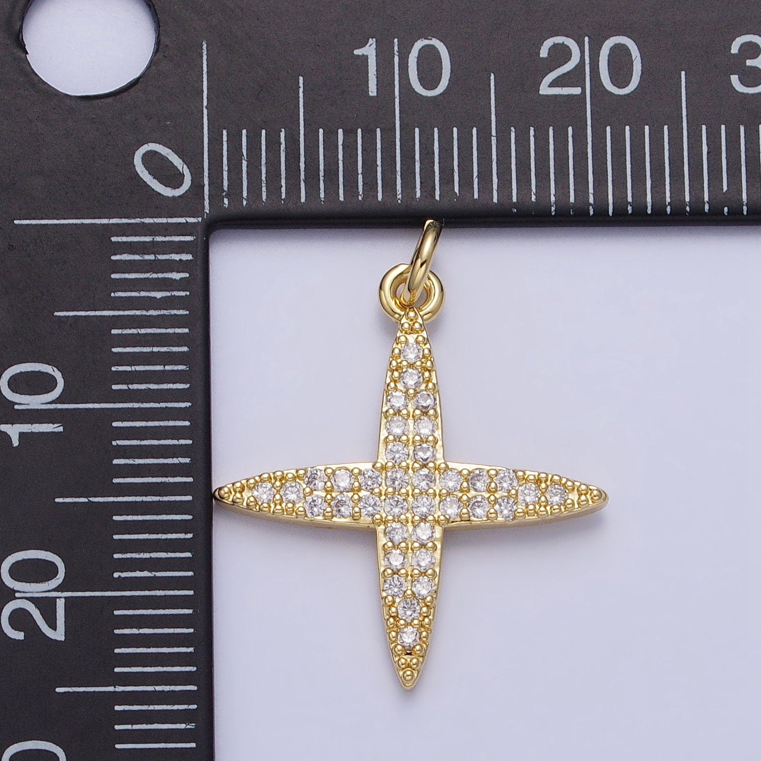 Dainty Gold Celestial Star Clear Micro Paved CZ Charm Cross Pendant for Add on Charm Necklace Bracelet| AC355