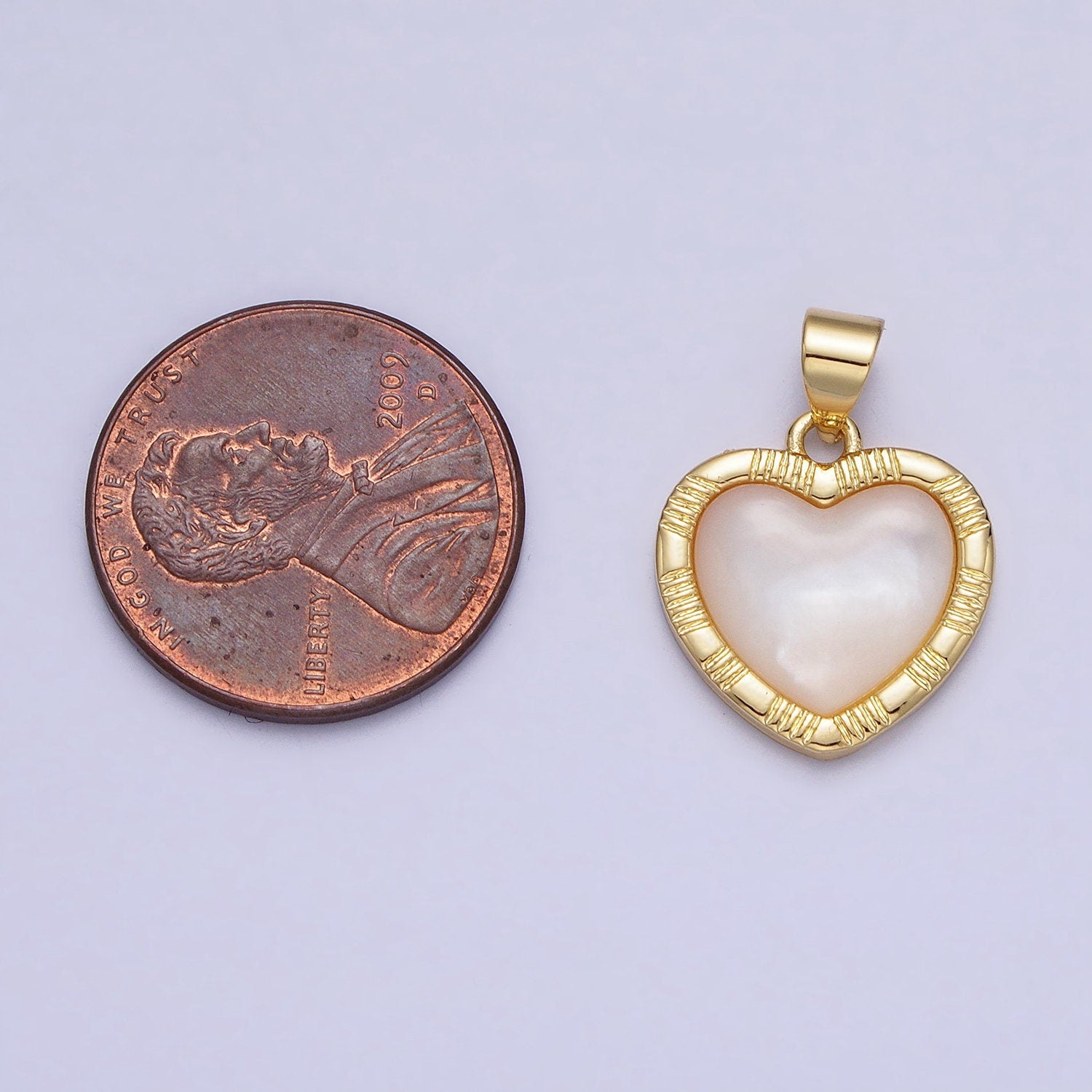 Shell Pearl Beaded Heart Charm in Gold Plated over Brass Pendant for Valentine Jewelry Gift Idea Making AA152