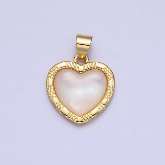 Shell Pearl Beaded Heart Charm in Gold Plated over Brass Pendant for Valentine Jewelry Gift Idea Making AA152
