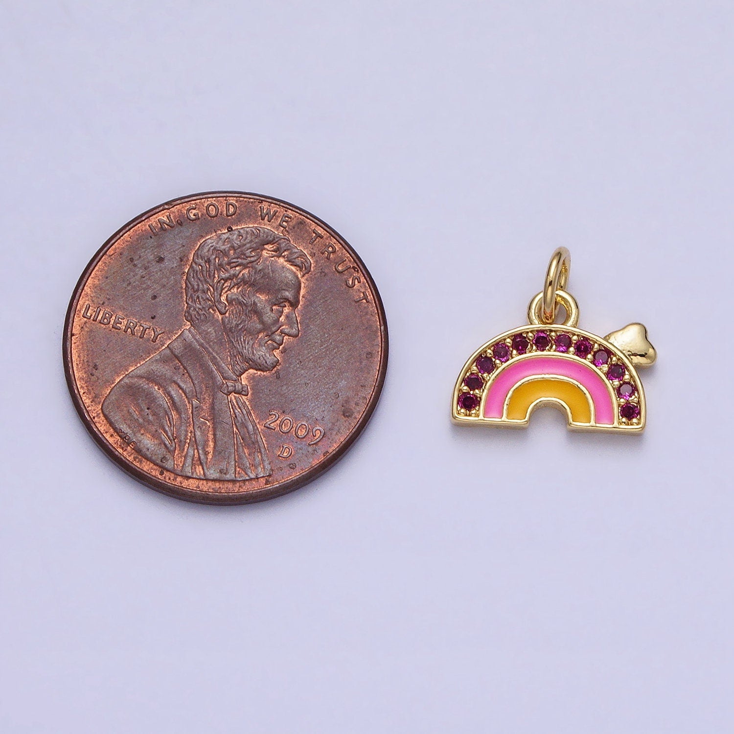 Enamel Kawaii Mini Gold Rainbow Charm Fuchsia Cz Stone Rainbow Pendant AC358