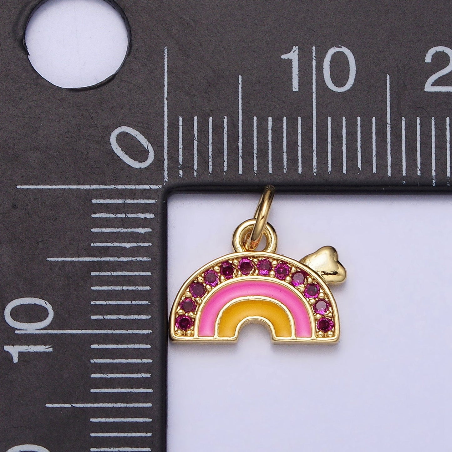Enamel Kawaii Mini Gold Rainbow Charm Fuchsia Cz Stone Rainbow Pendant AC358