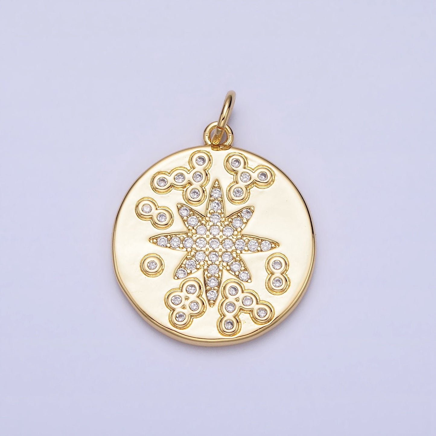 Micro Pave Gold Star Round Pendant Medallion Charms With CZ Stones For Jewelry Making Supplies AC373