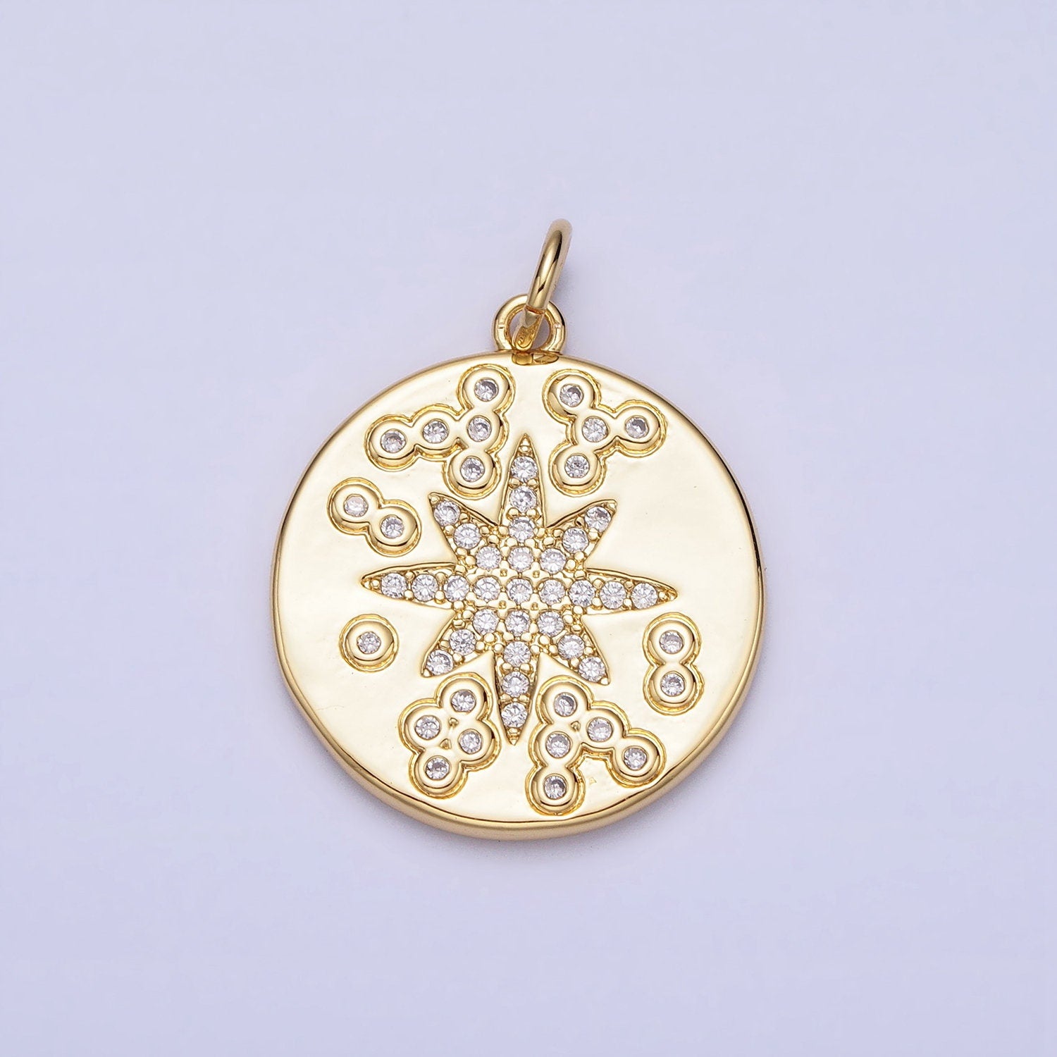 Micro Pave Gold Star Round Pendant Medallion Charms With CZ Stones For Jewelry Making Supplies AC373