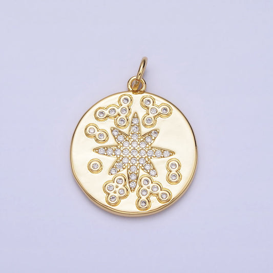 Micro Pave Gold Star Round Pendant Medallion Charms With CZ Stones For Jewelry Making Supplies AC373