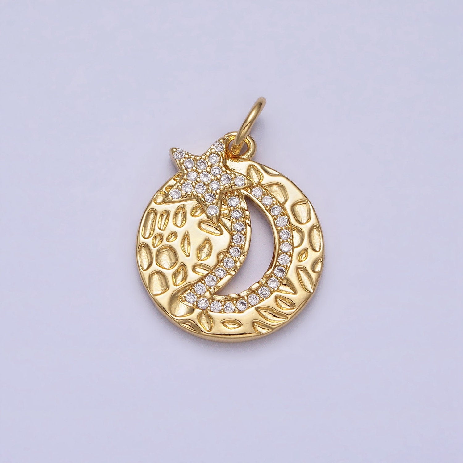 Hammered Gold Crescent Charm -Celestial small half moon, wish moon, eclipse, C, horn, astronomy minimalist jewelry AC370