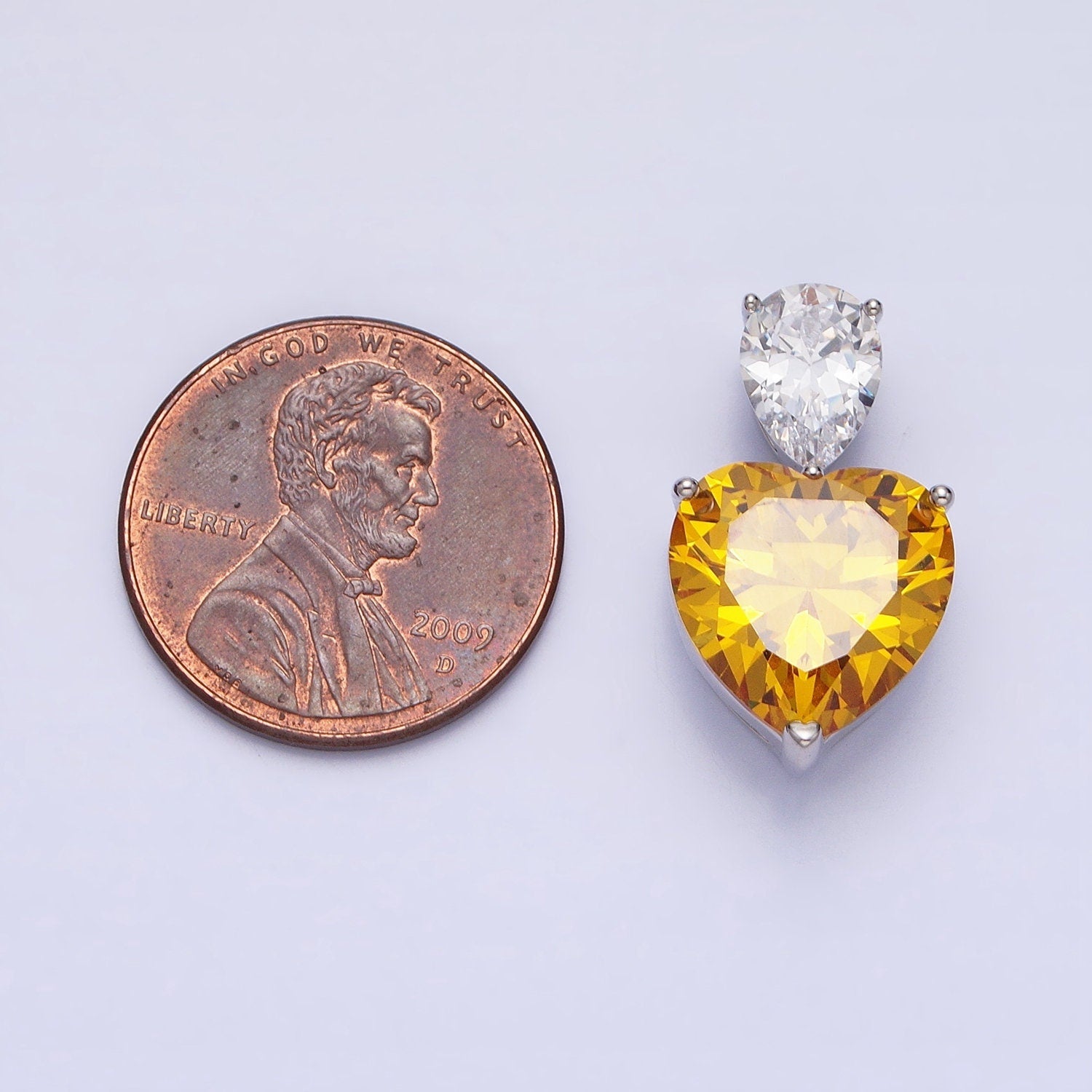 Dainty Yellow Citrine Cubic Zirconia Heart Pendant for Valentine Jewelry White Gold Filled Love Inspired Mother Day Gift AA248