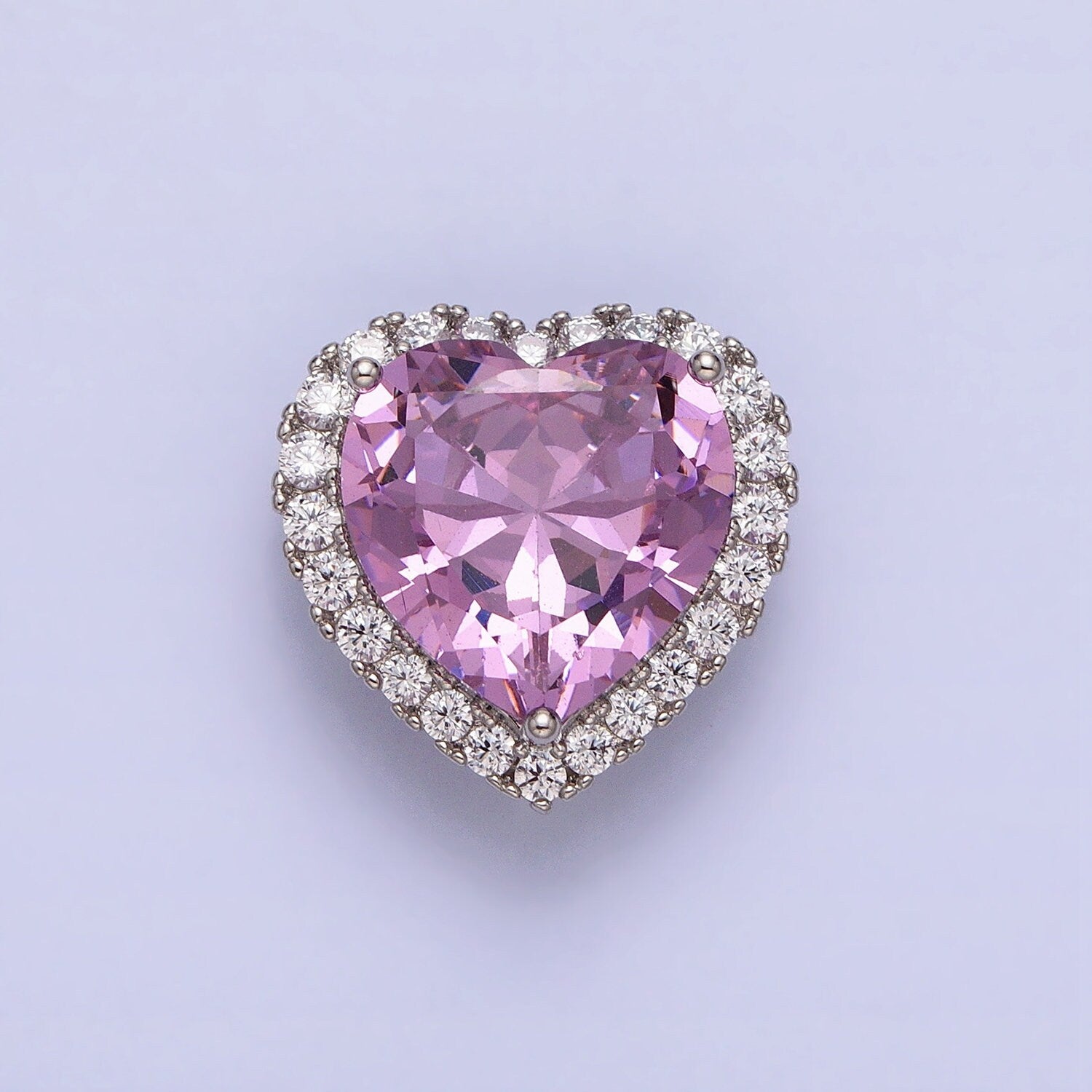 Clear, Pink, Yellow CZ Heart Shaped Spacer Beads, Micro-Pave Heart Charm for Silver Bracelet Necklace Pendants AA245 AA246 AA247
