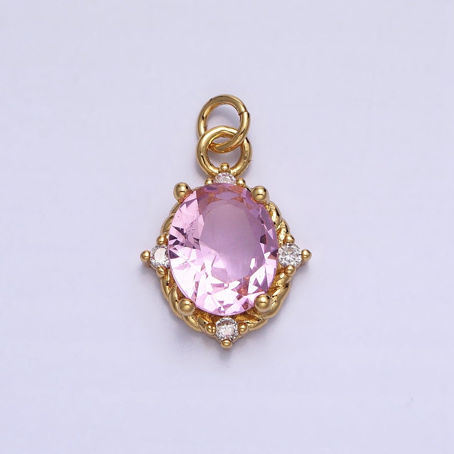 Gold Solitaire Oval Cut Pendant | Classy Oval Charm With Clear Pink Green CZ Cubic Stone for Minimalist Jewelry Making Supply AC539