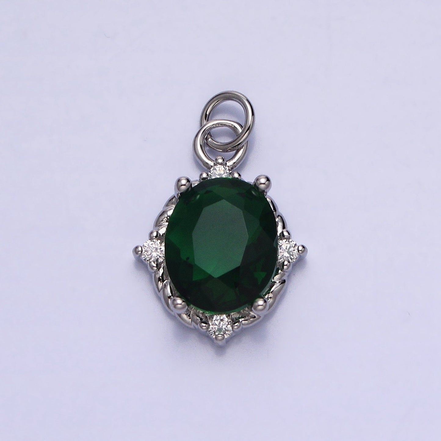 Gold Solitaire Oval Cut Pendant | Classy Oval Charm With Clear Pink Green CZ Cubic Stone for Minimalist Jewelry Making Supply AC539