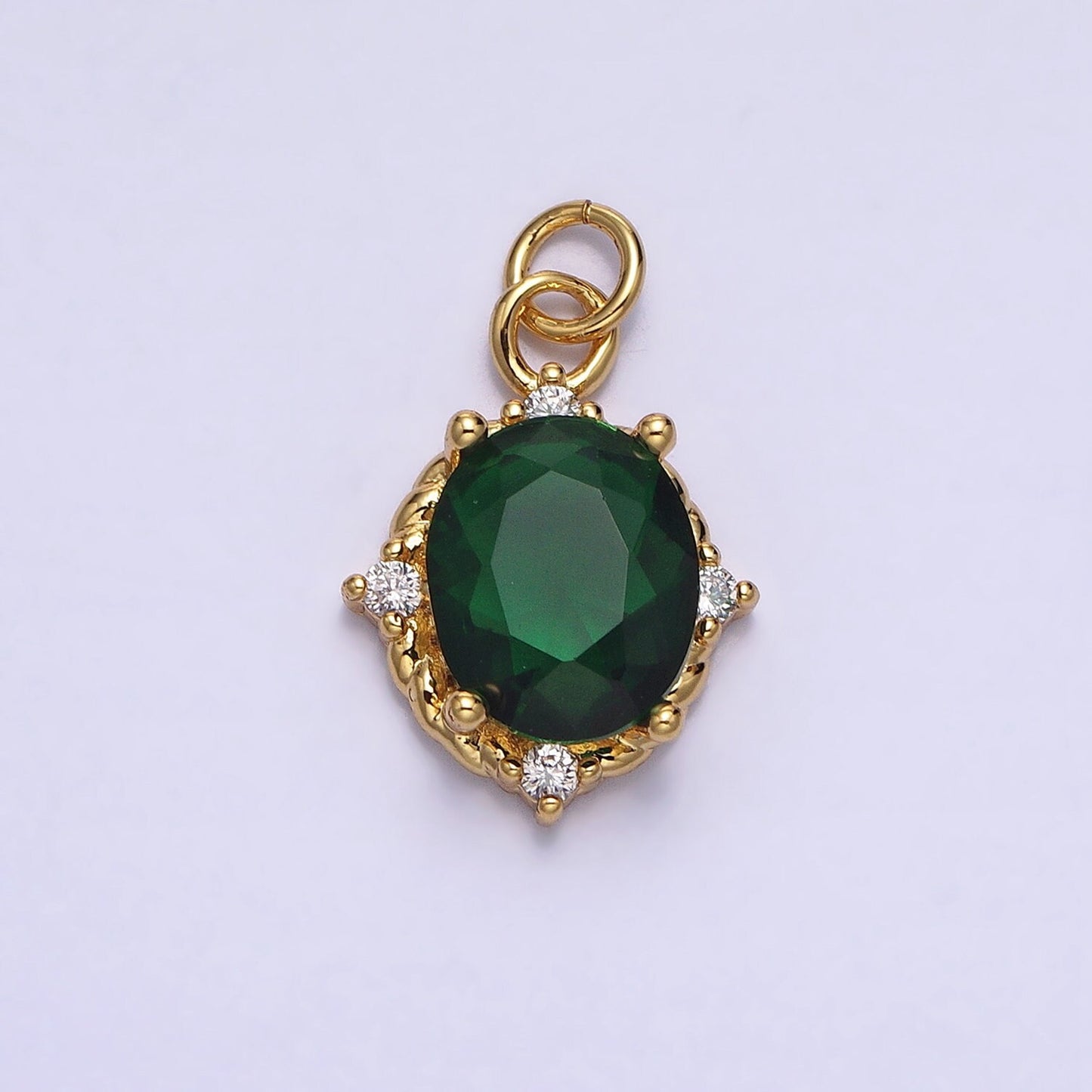 Gold Solitaire Oval Cut Pendant | Classy Oval Charm With Clear Pink Green CZ Cubic Stone for Minimalist Jewelry Making Supply AC539