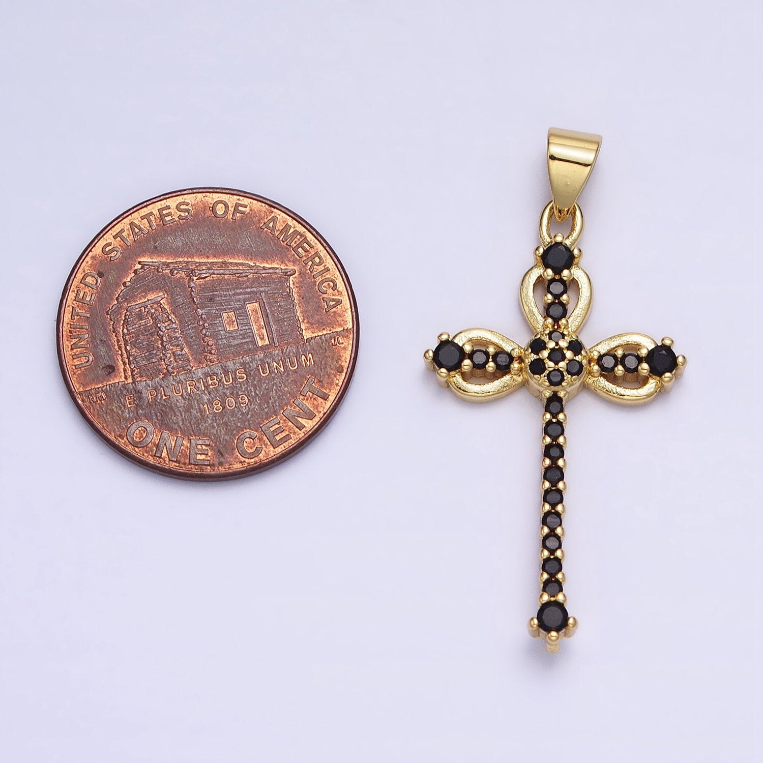 24K Gold Filled Black, Clear Micro Paved CZ Religious Cross Pendant | AA210 AA211