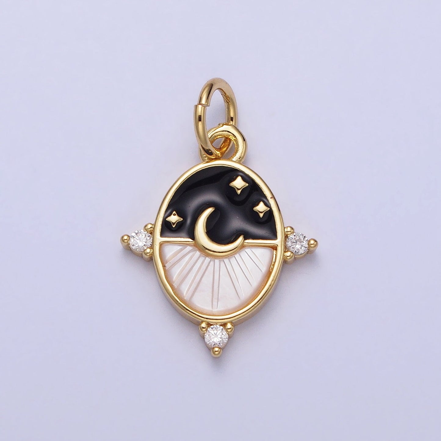Dainty Crescent Moon Pendant Shell Pearl Moon Star Good Night Charm 24k Gold Filled Jewelry Supplies Enamel Charm AC381