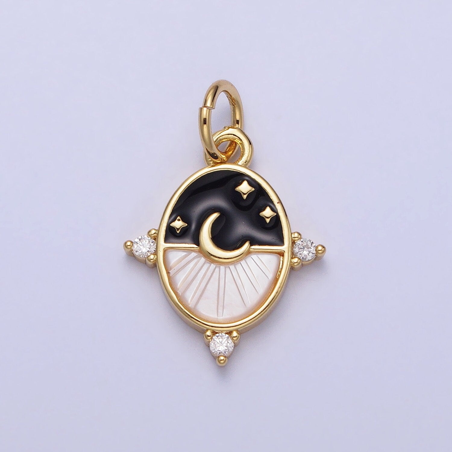 Dainty Crescent Moon Pendant Shell Pearl Moon Star Good Night Charm 24k Gold Filled Jewelry Supplies Enamel Charm AC381