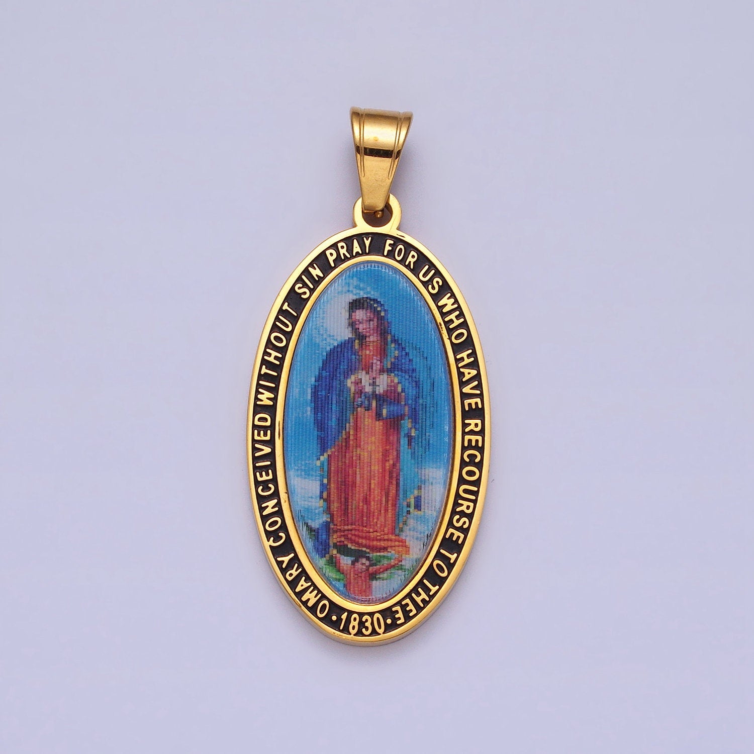 Stainless Steel Gold Our Lady of Guadalupe Gold Virgin Mary Necklace Pendant Catholic Religious Jewelry Making Supply J773
