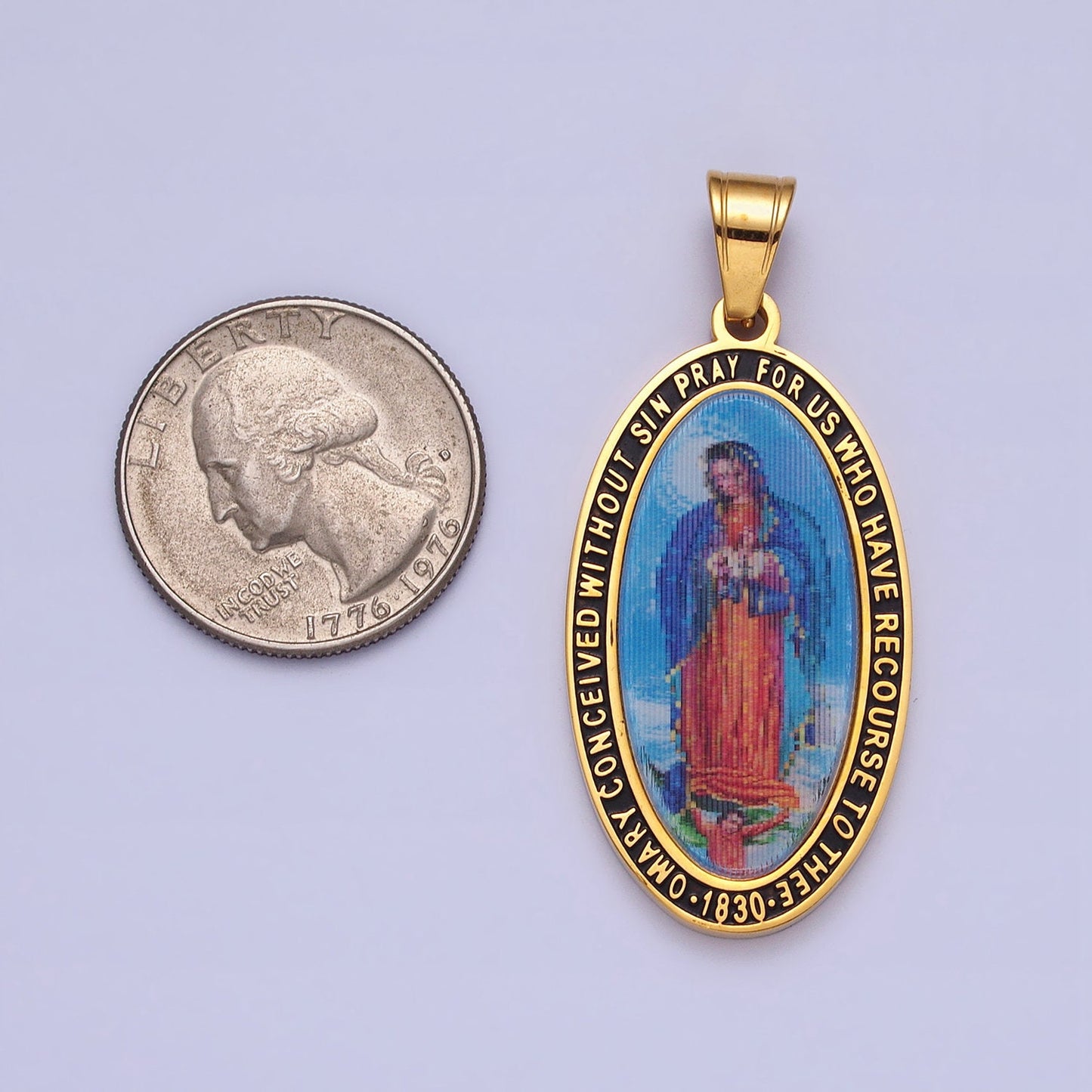 Stainless Steel Gold Our Lady of Guadalupe Gold Virgin Mary Necklace Pendant Catholic Religious Jewelry Making Supply J773
